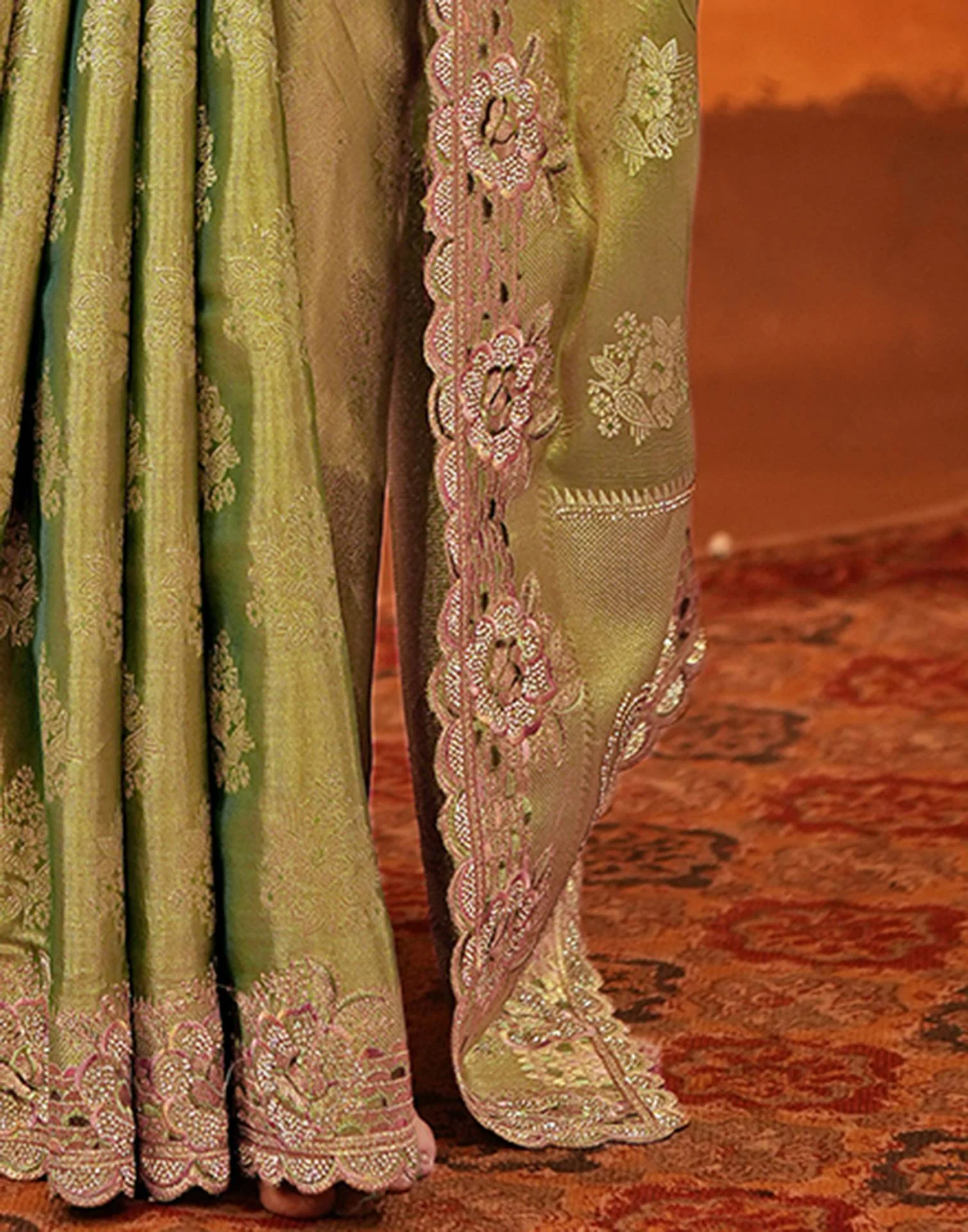 Pista Green Silk Woven Embroidery Stone Work Embellished Saree - Image 10