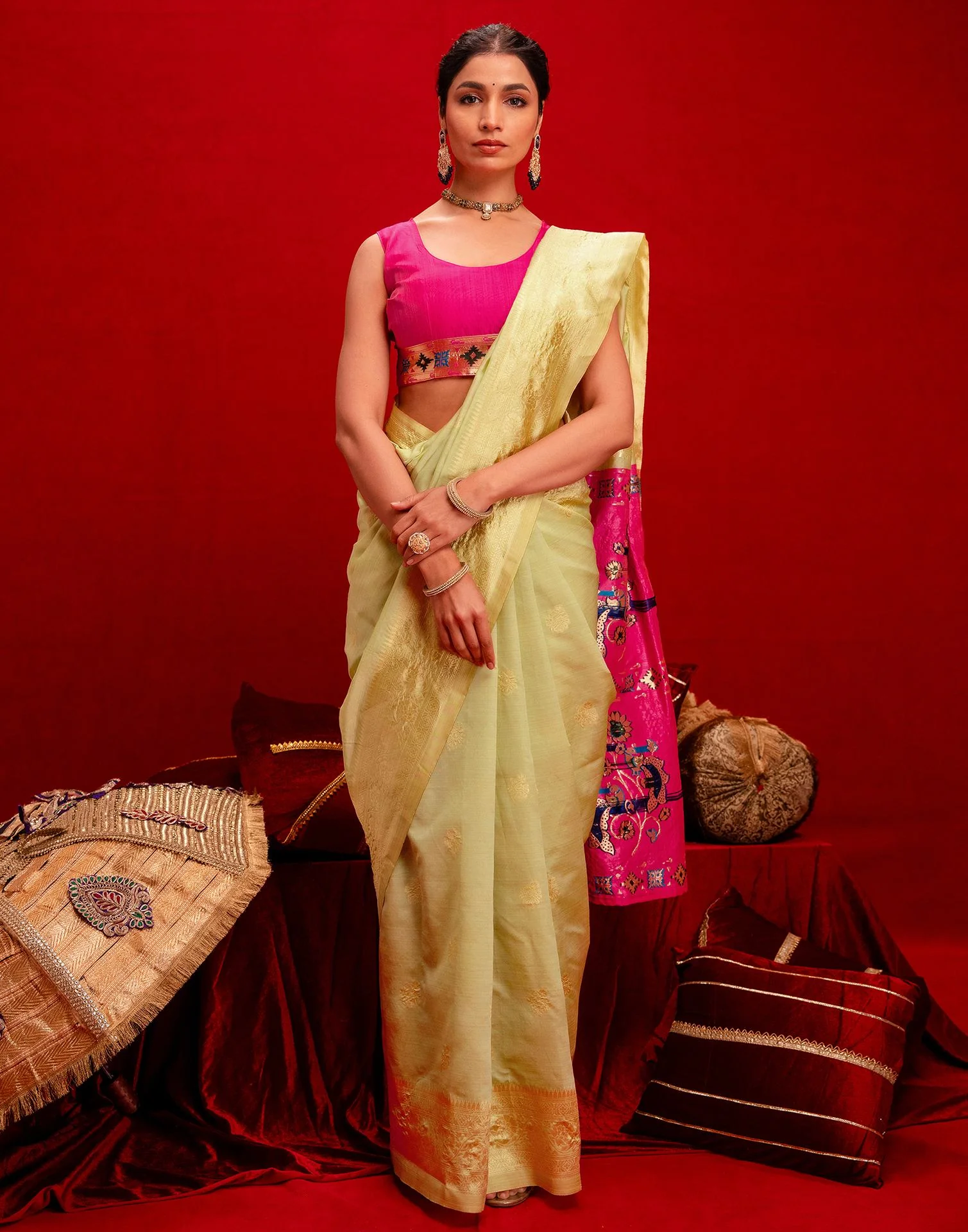 Pista Green Silk Woven Paithani Saree - Image 8