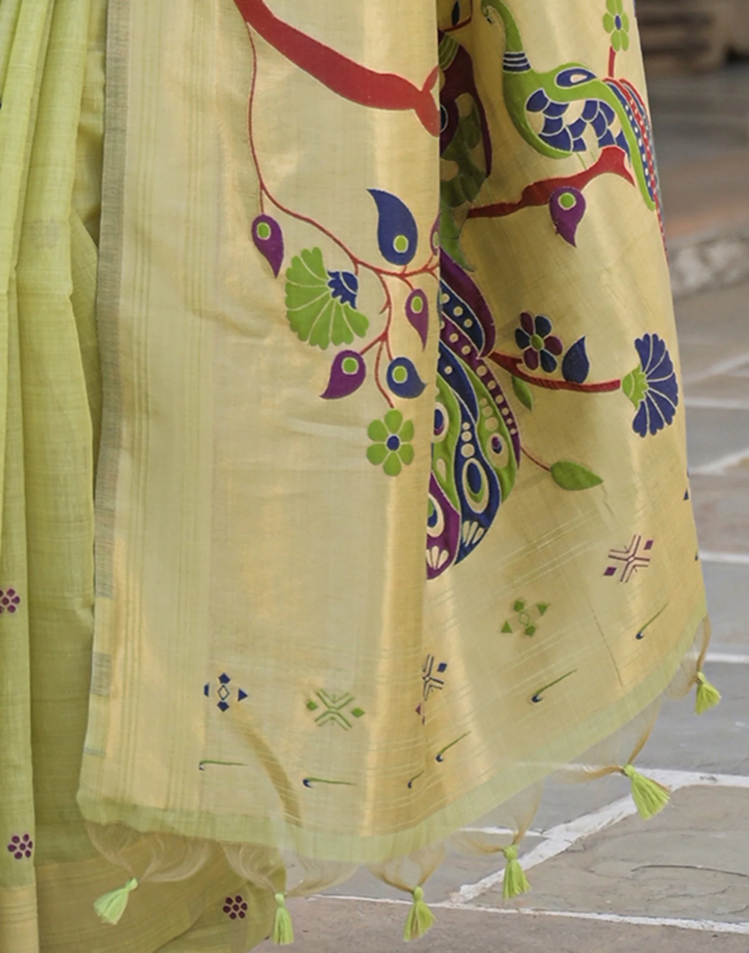 Pista Green Cotton Woven Paithani Saree - Image 10