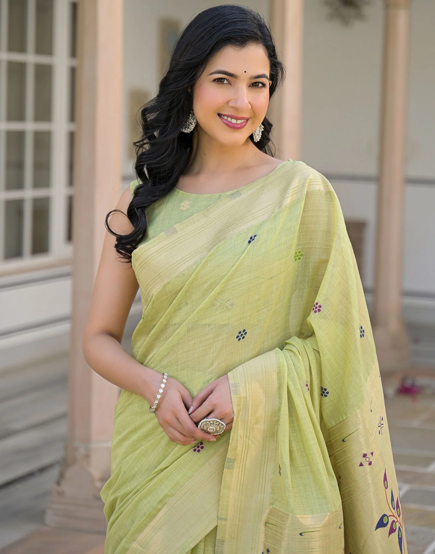 Pista Green Cotton Woven Paithani Saree - Image 4