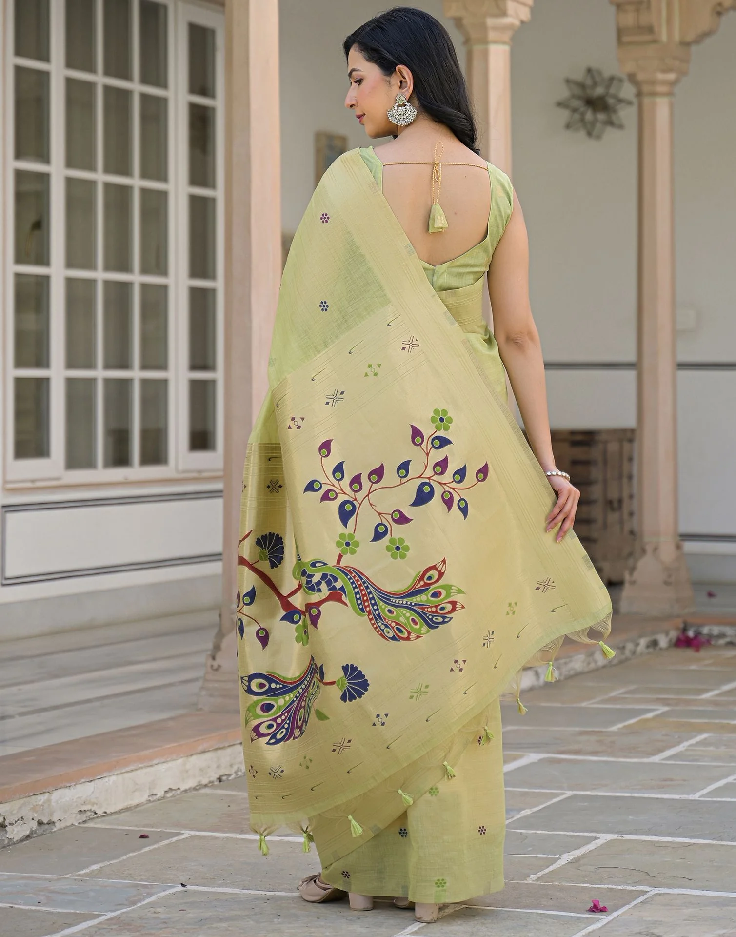 Pista Green Cotton Woven Paithani Saree - Image 7