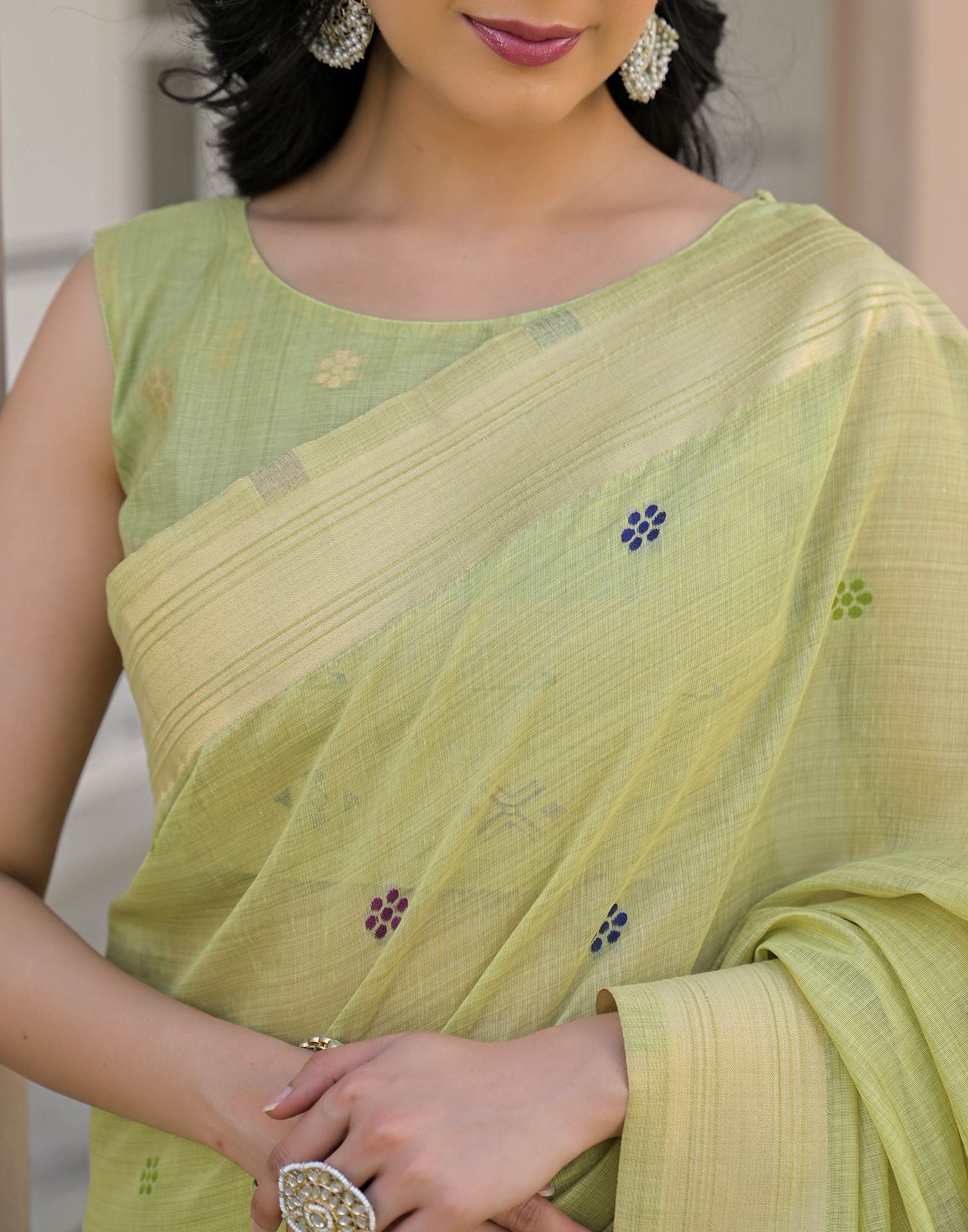 Pista Green Cotton Woven Paithani Saree - Image 9