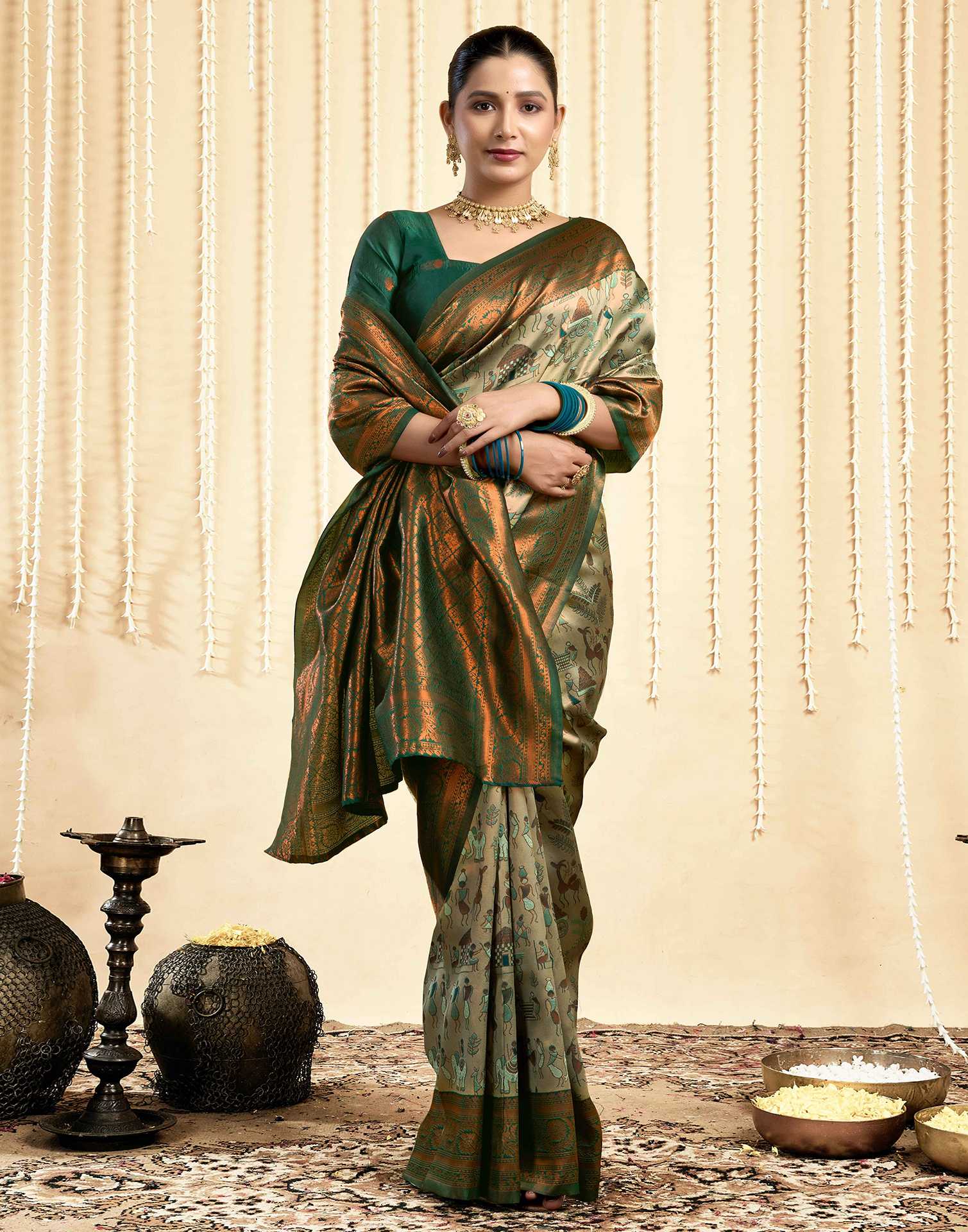 Pista Green Silk Woven Banarasi Saree - Image 5
