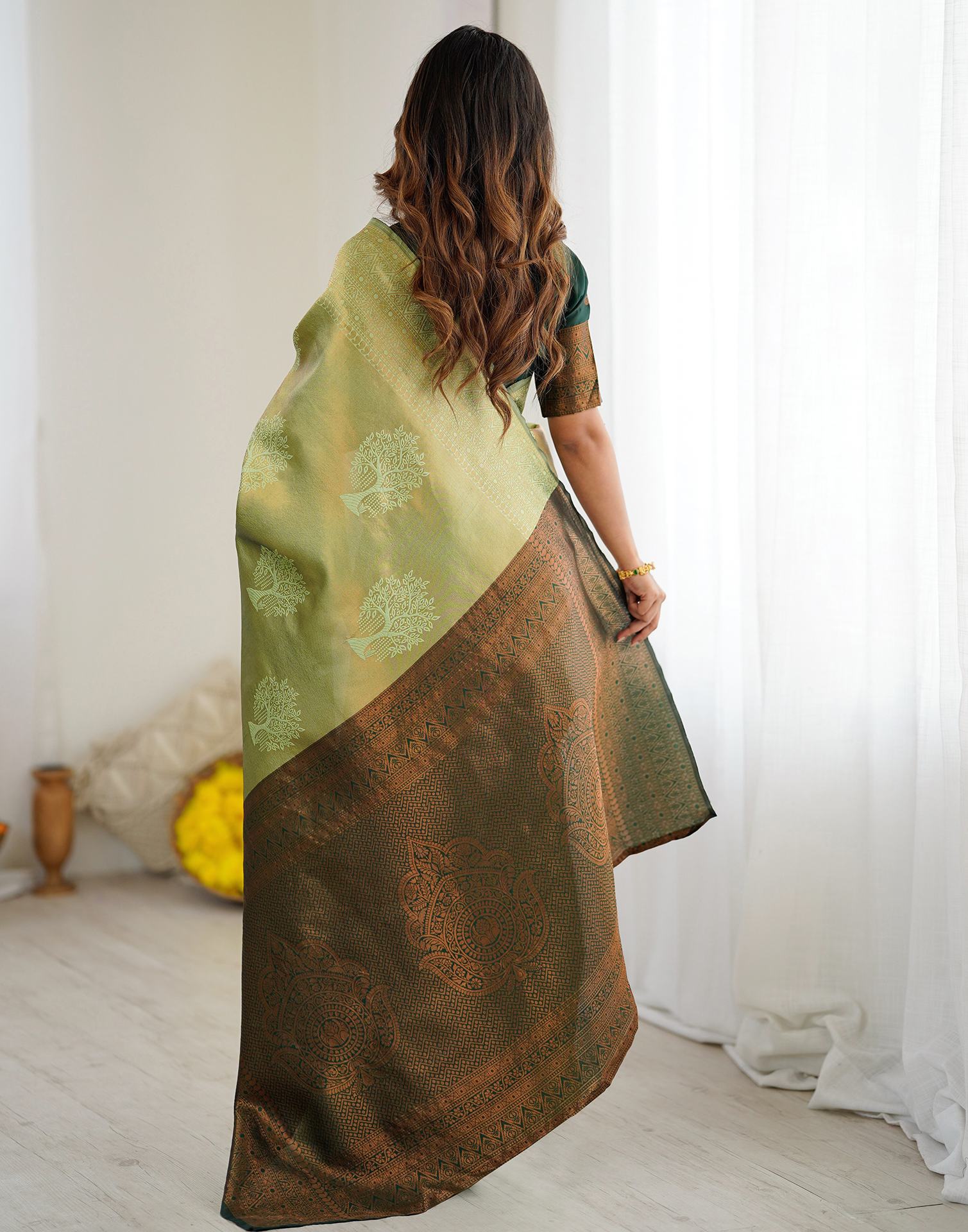 Pista Green Silk Woven Saree - Image 7