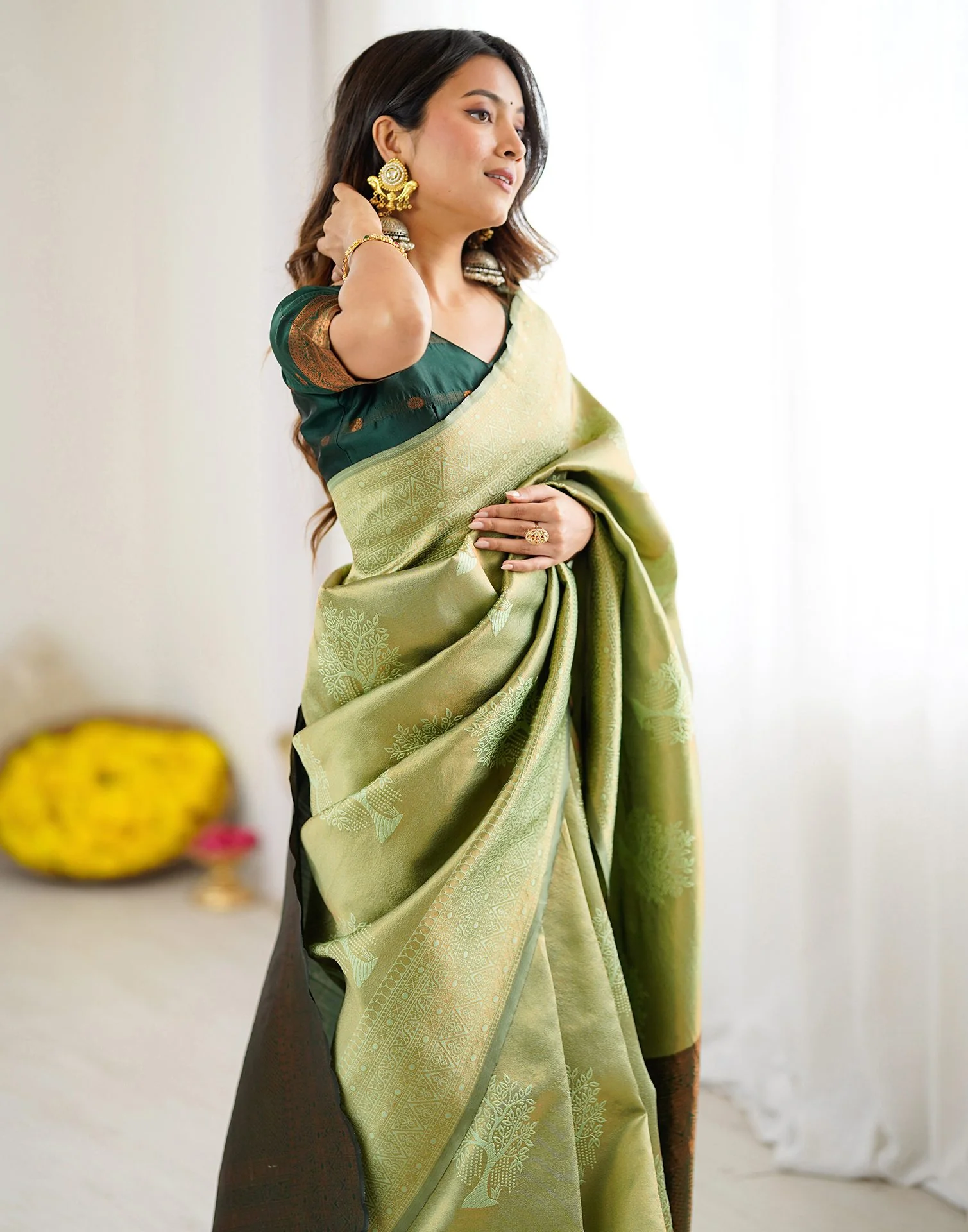 Pista Green Silk Woven Saree - Image 9