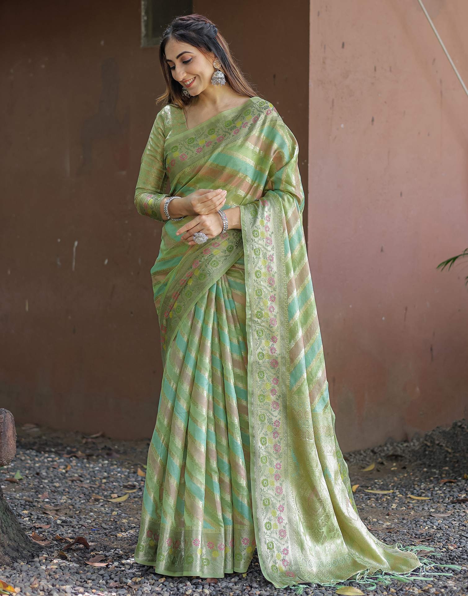 Pista Green Silk Woven Saree - Image 6