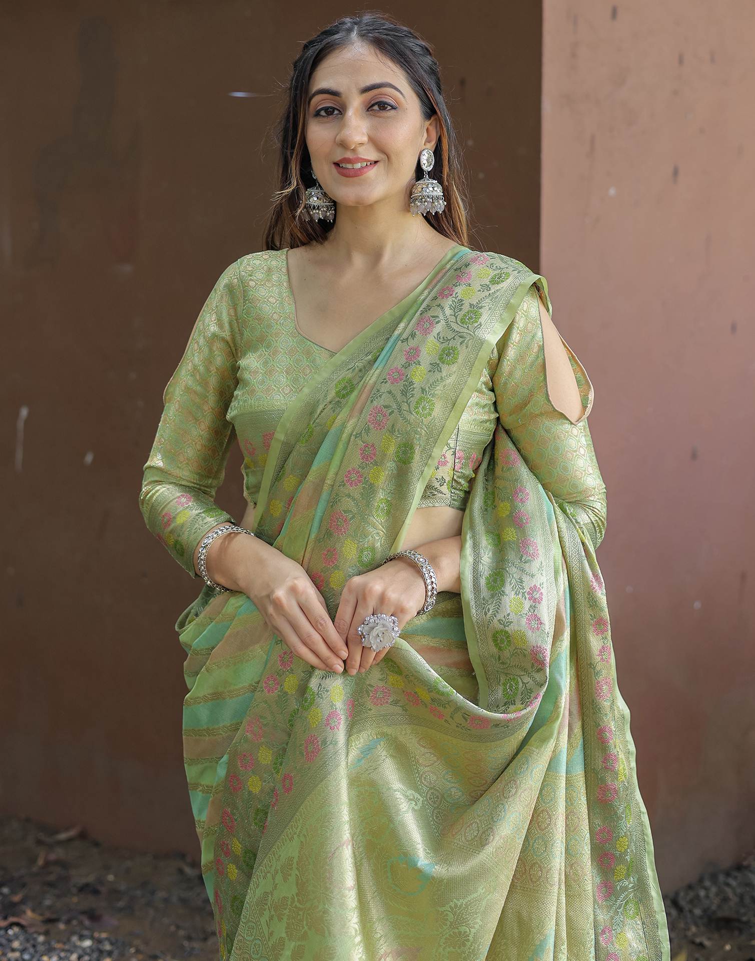 Pista Green Silk Woven Saree - Image 8