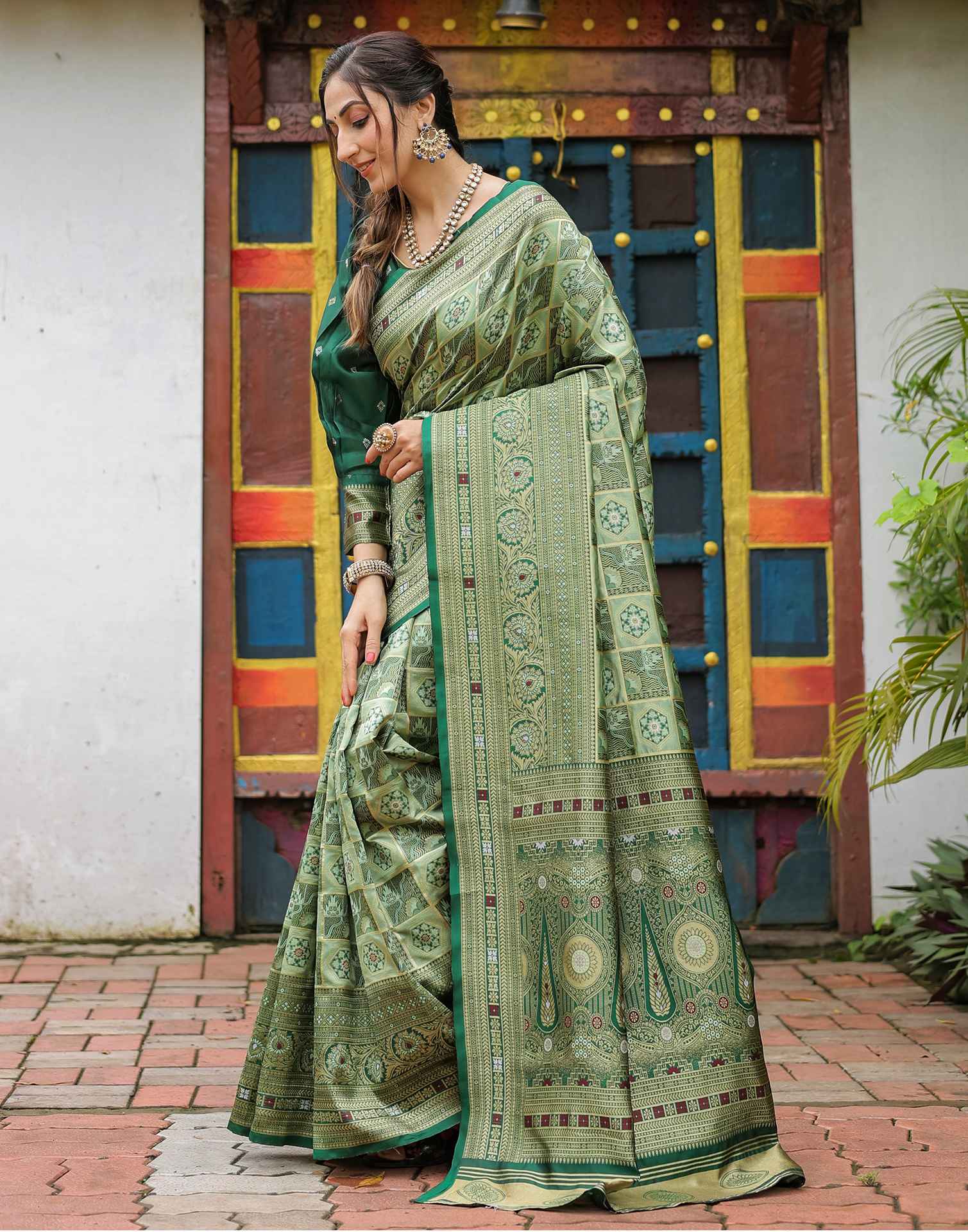 Pista Green Silk Woven Saree - Image 10