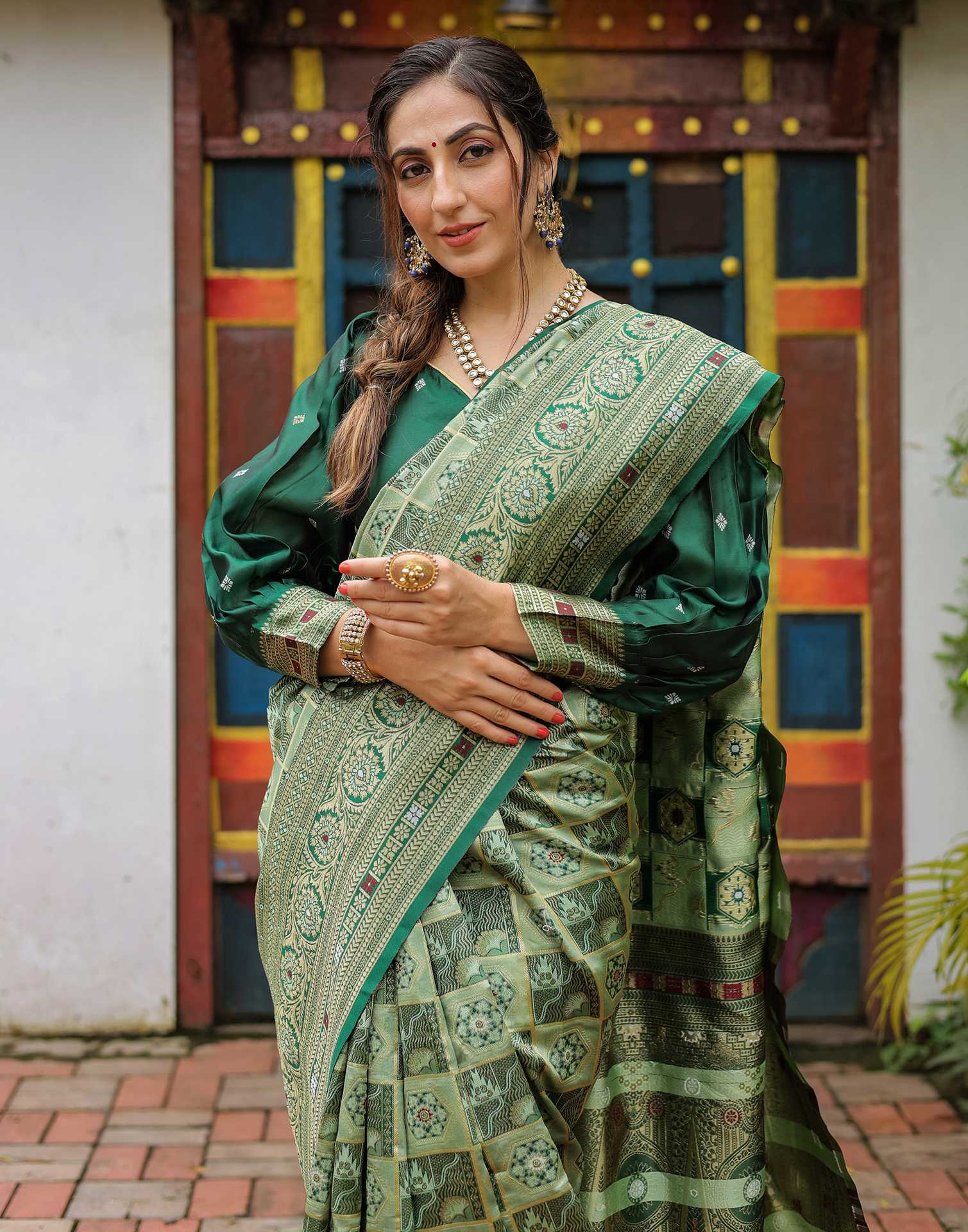 Pista Green Silk Woven Saree - Image 2