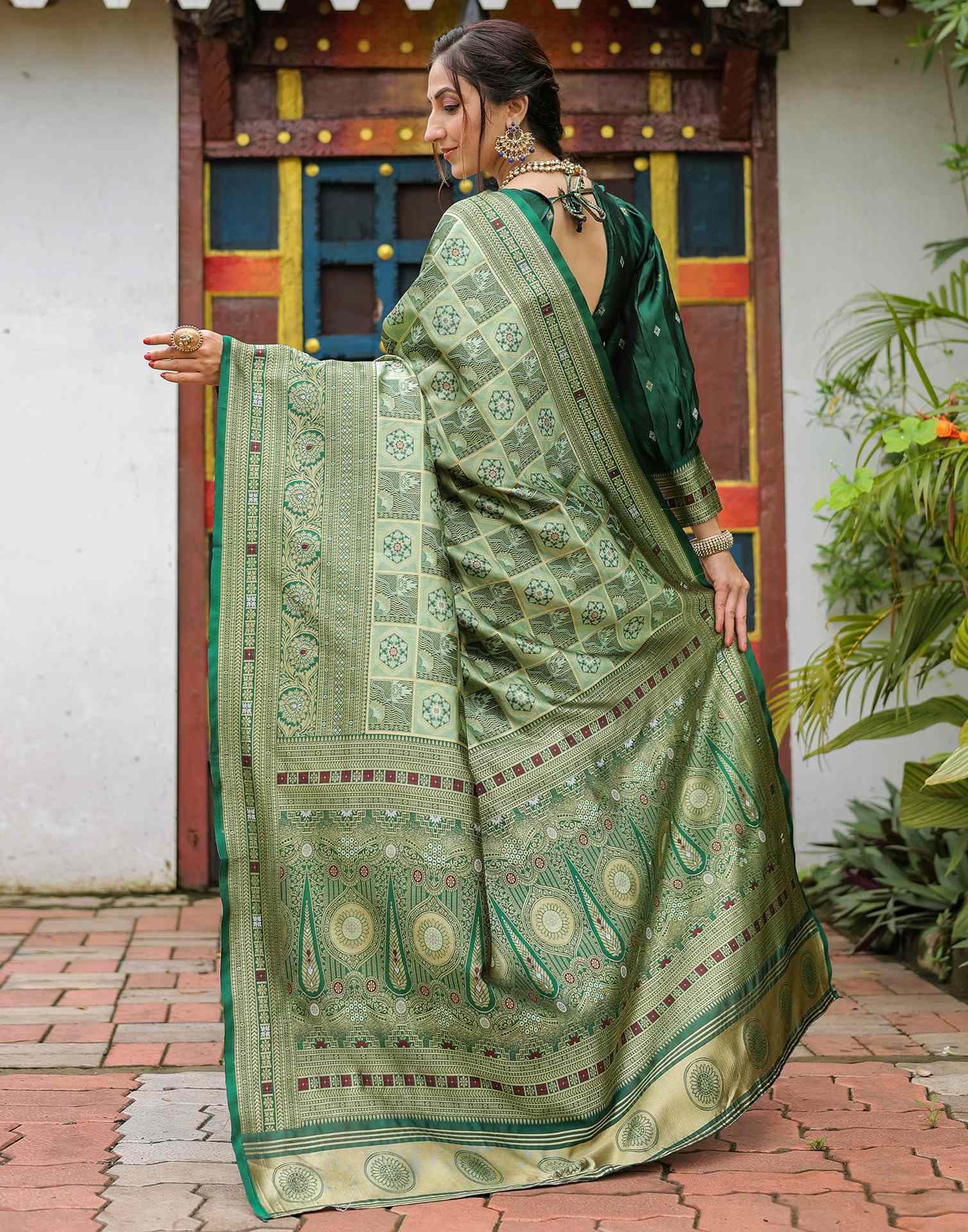 Pista Green Silk Woven Saree - Image 8