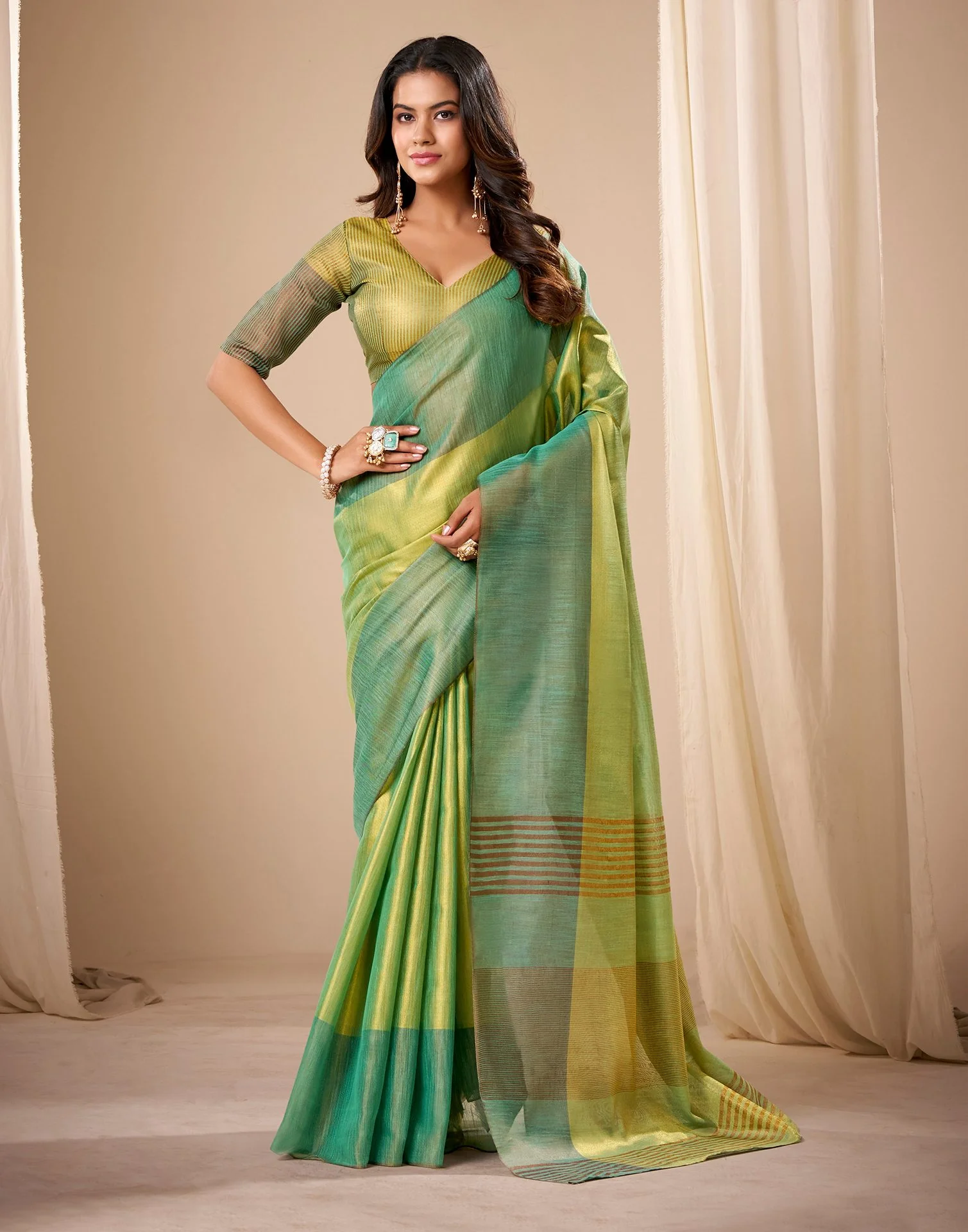 Pista Green Tissue Silk Woven Saree - Image 2