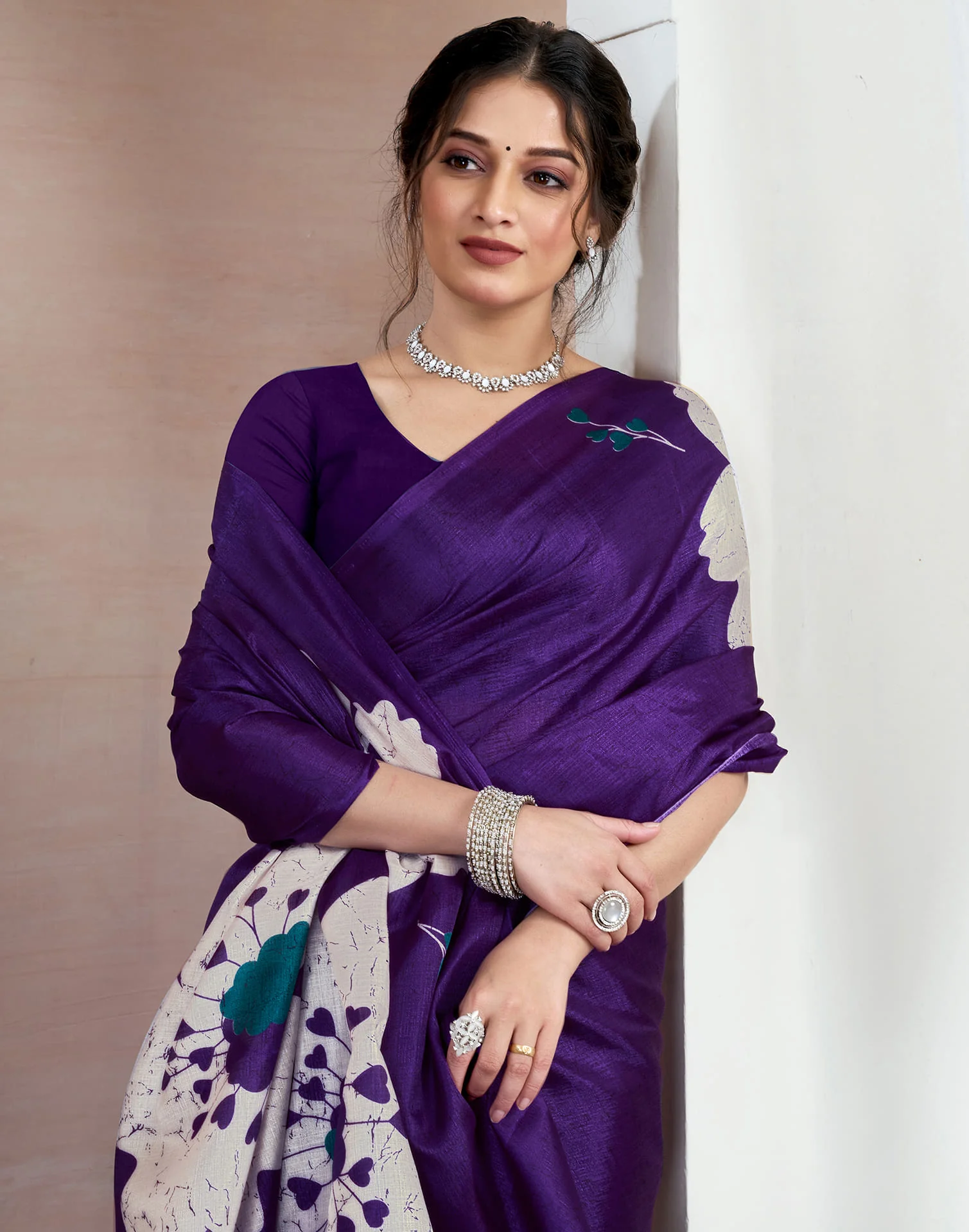 Purple Bhagalpuri Silk Printed Saree - Image 6