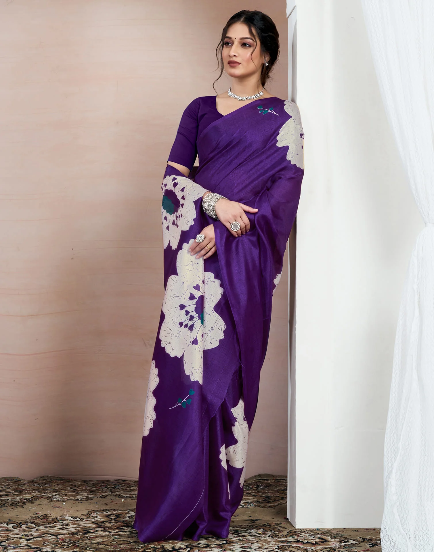 Purple Bhagalpuri Silk Printed Saree - Image 7