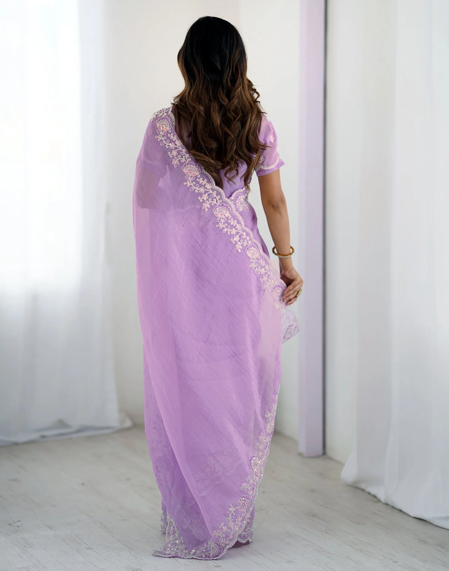 Purple Chiffon Embroidery Saree - Image 7