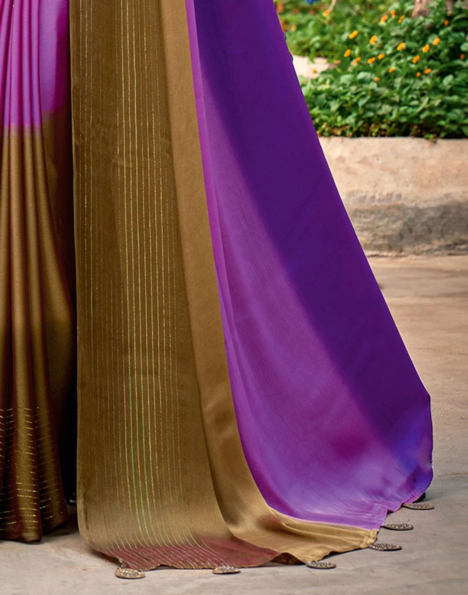 Purple Chiffon Ombre Zari Stripe Saree - Image 3