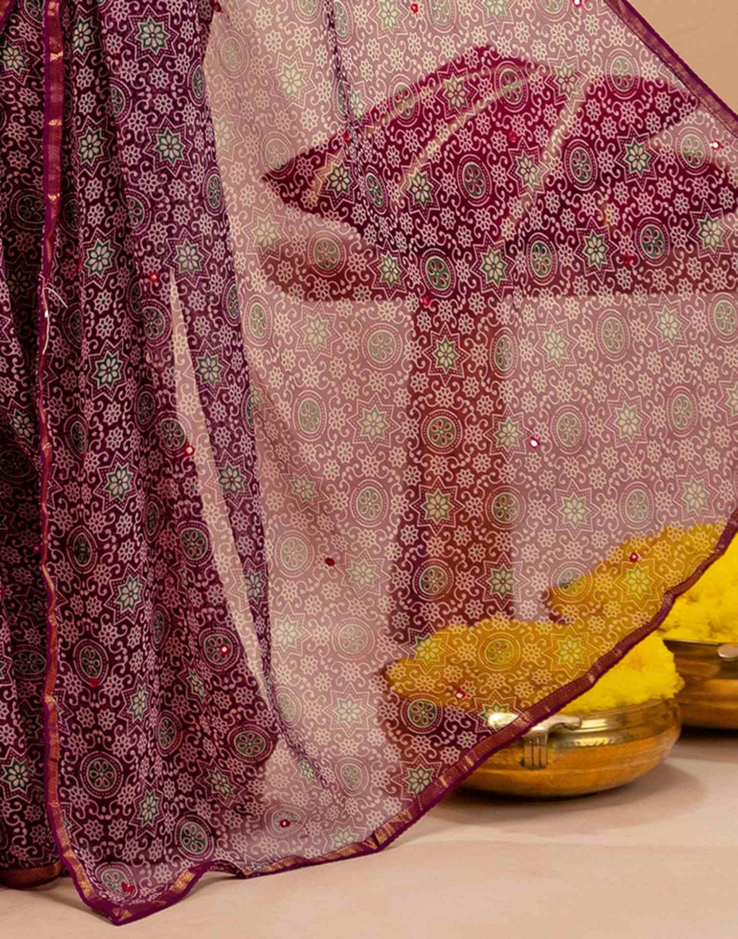 Purple Chiffon Printed Saree - Image 12