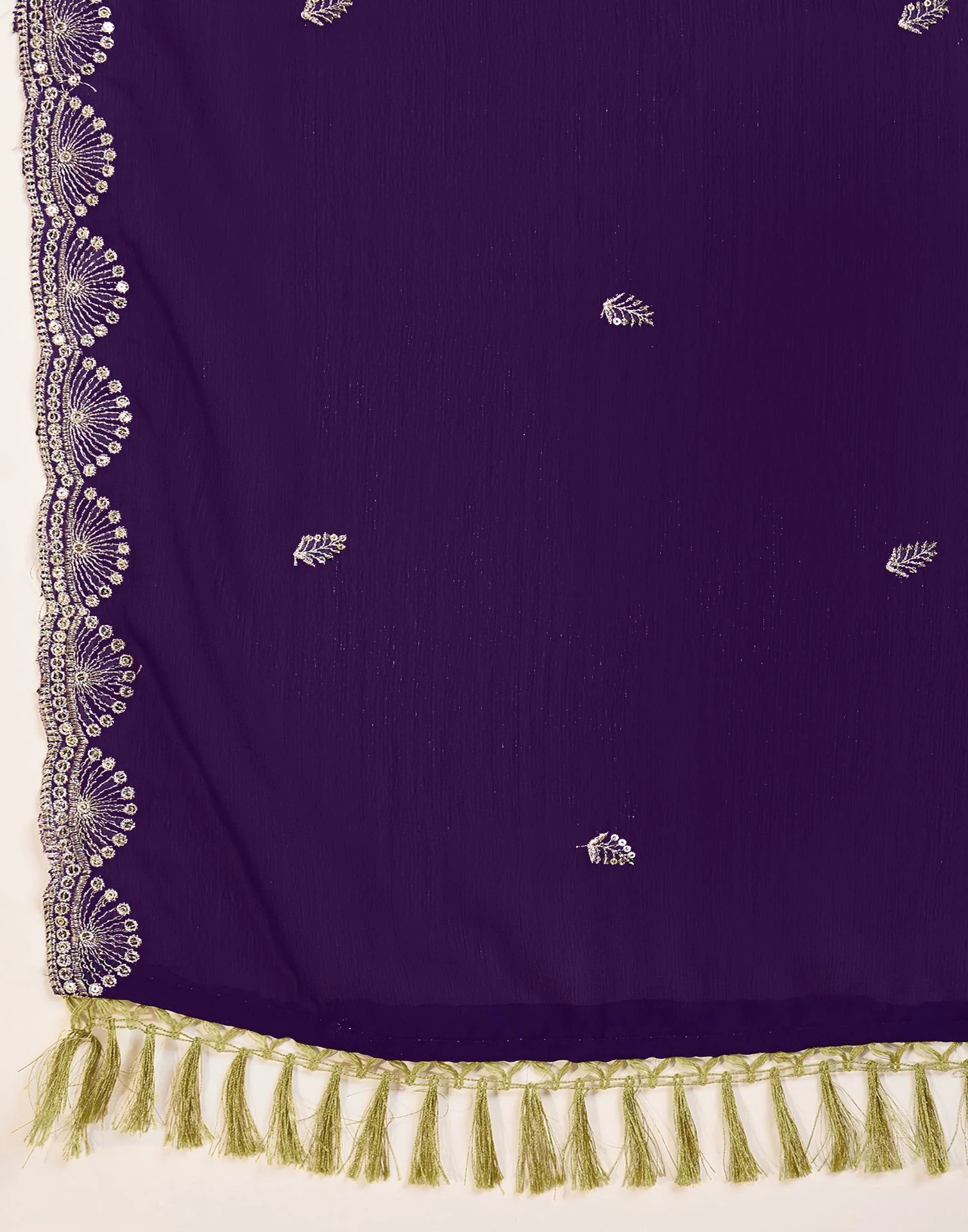 Purple Chiffon Sequence  Embroidery Saree - Image 8