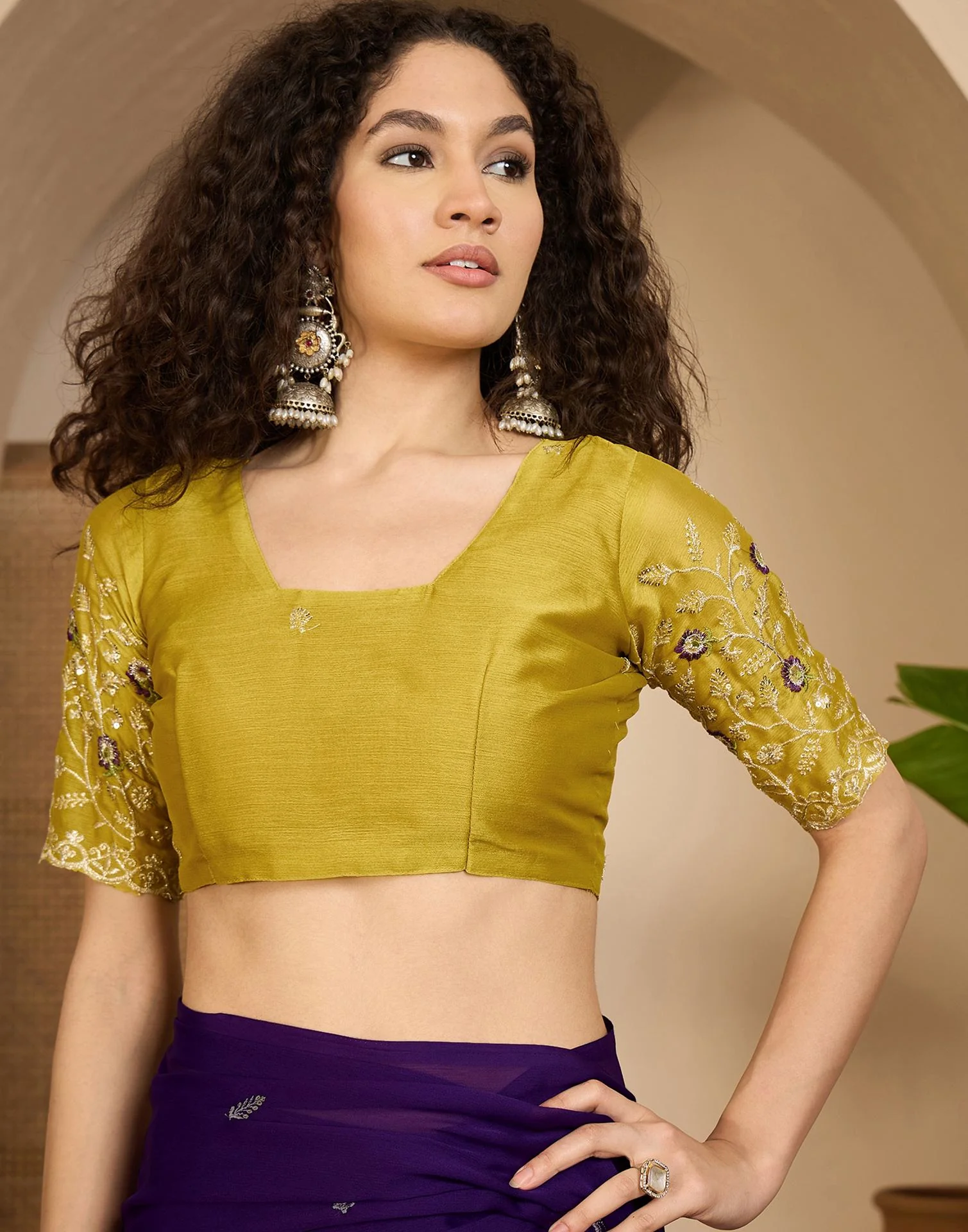 Purple Chiffon Sequence  Embroidery Saree - Image 9