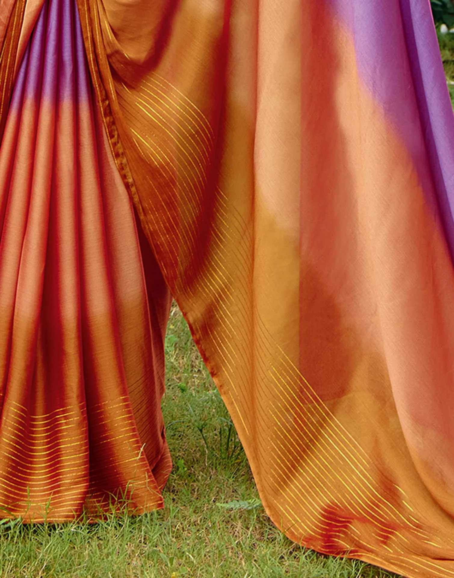 Purple Chiffon Zari Stripe Saree - Image 4