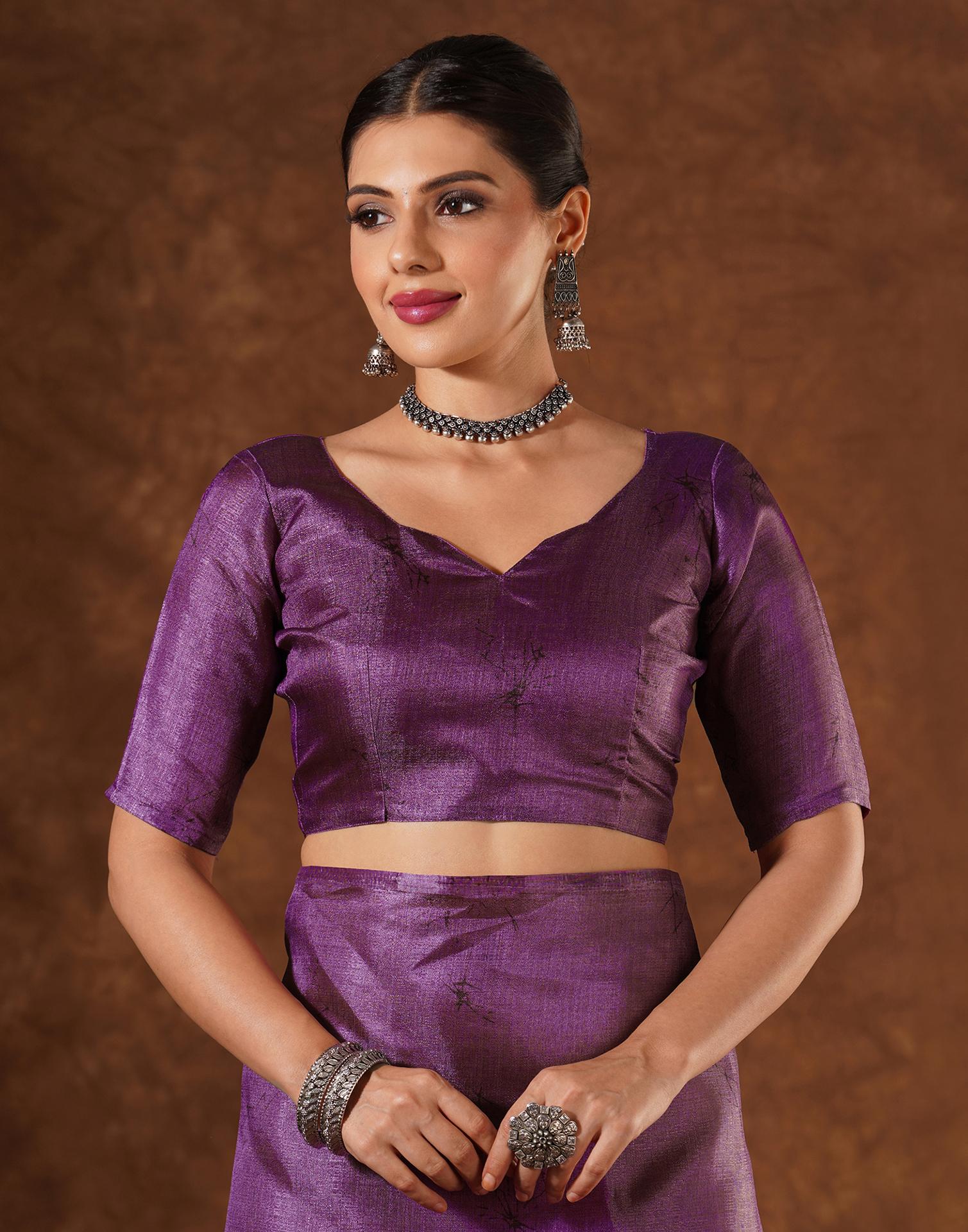 Purple Cotton Printed Saree - Image 10