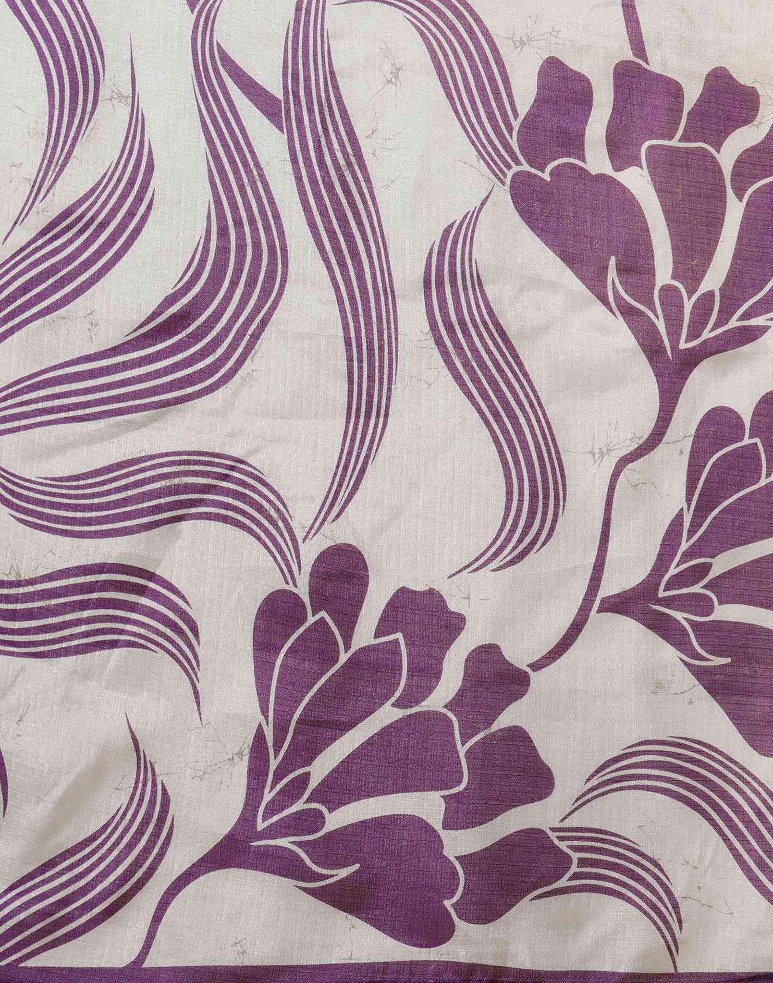Purple Cotton Printed Saree - Image 7