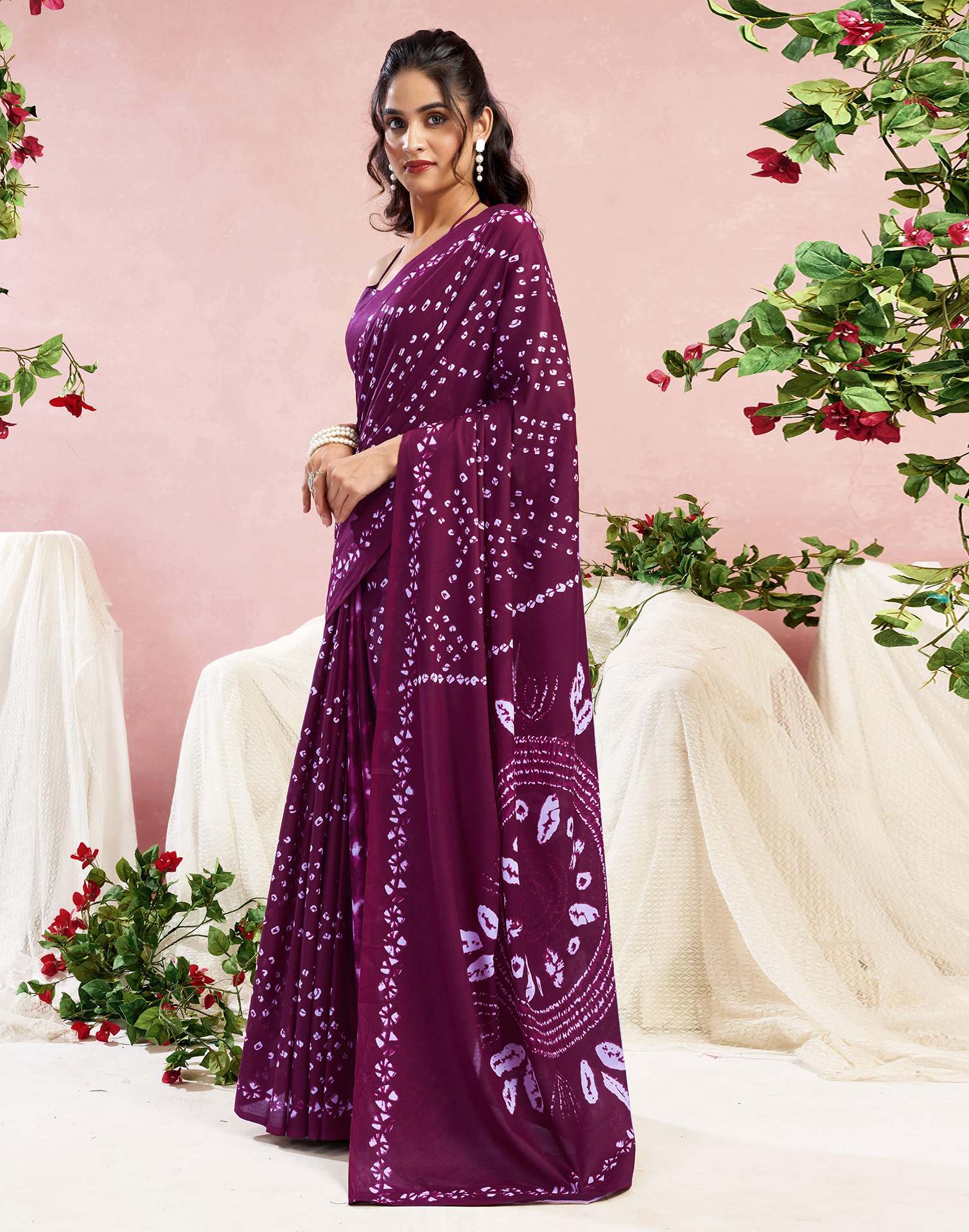 Purple Cotton Printed Saree - Image 4