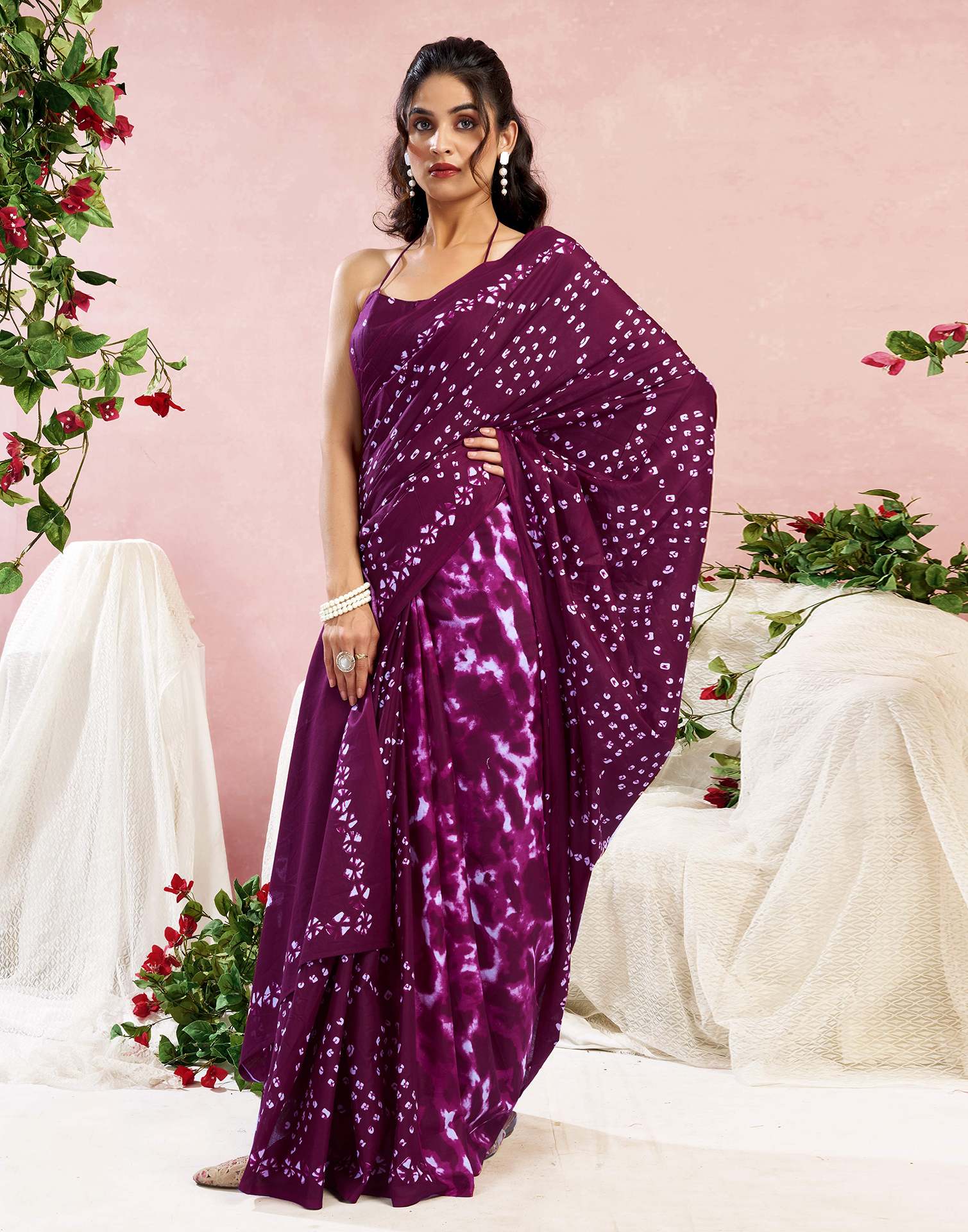 Purple Cotton Printed Saree - Image 5
