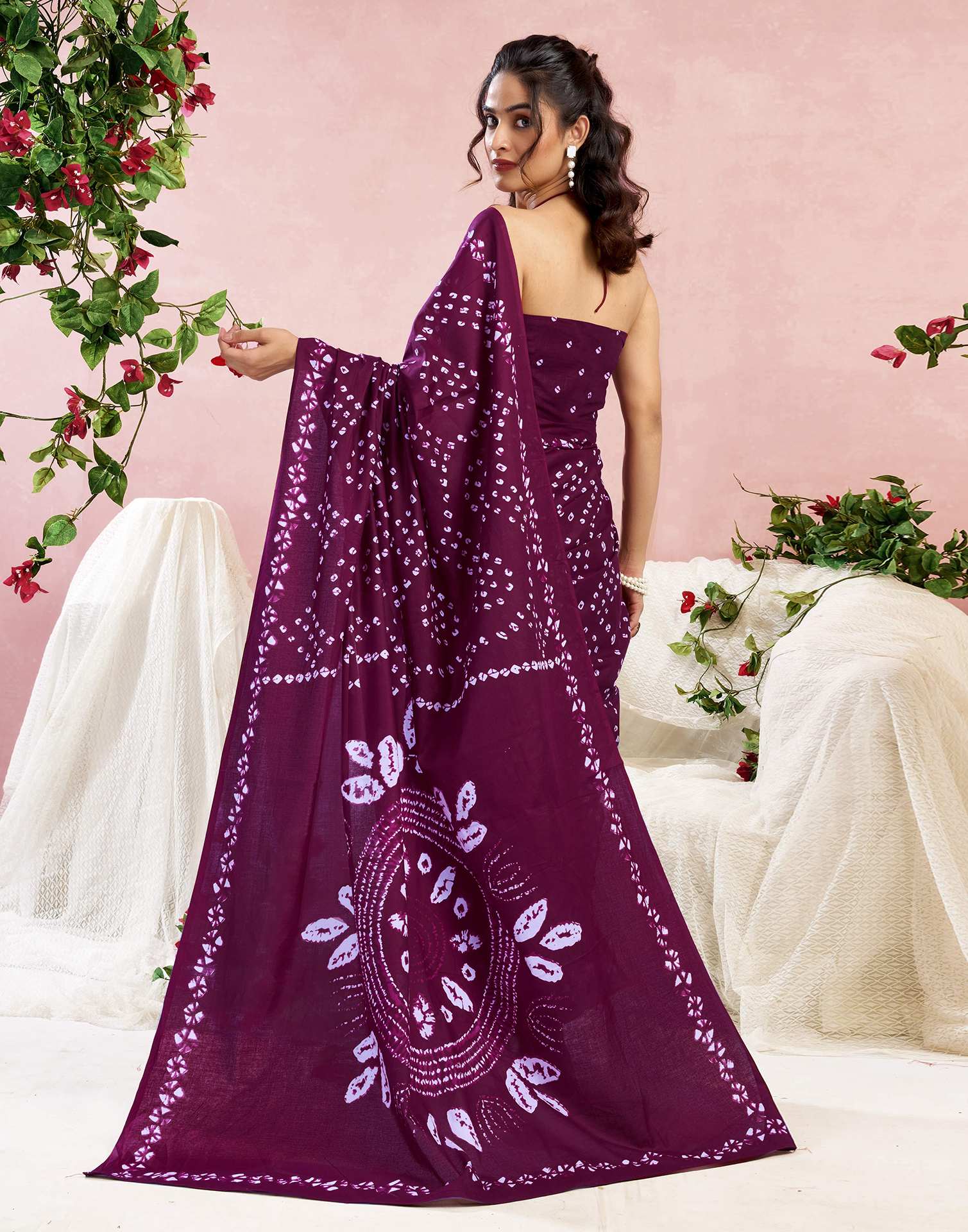 Purple Cotton Printed Saree - Image 6