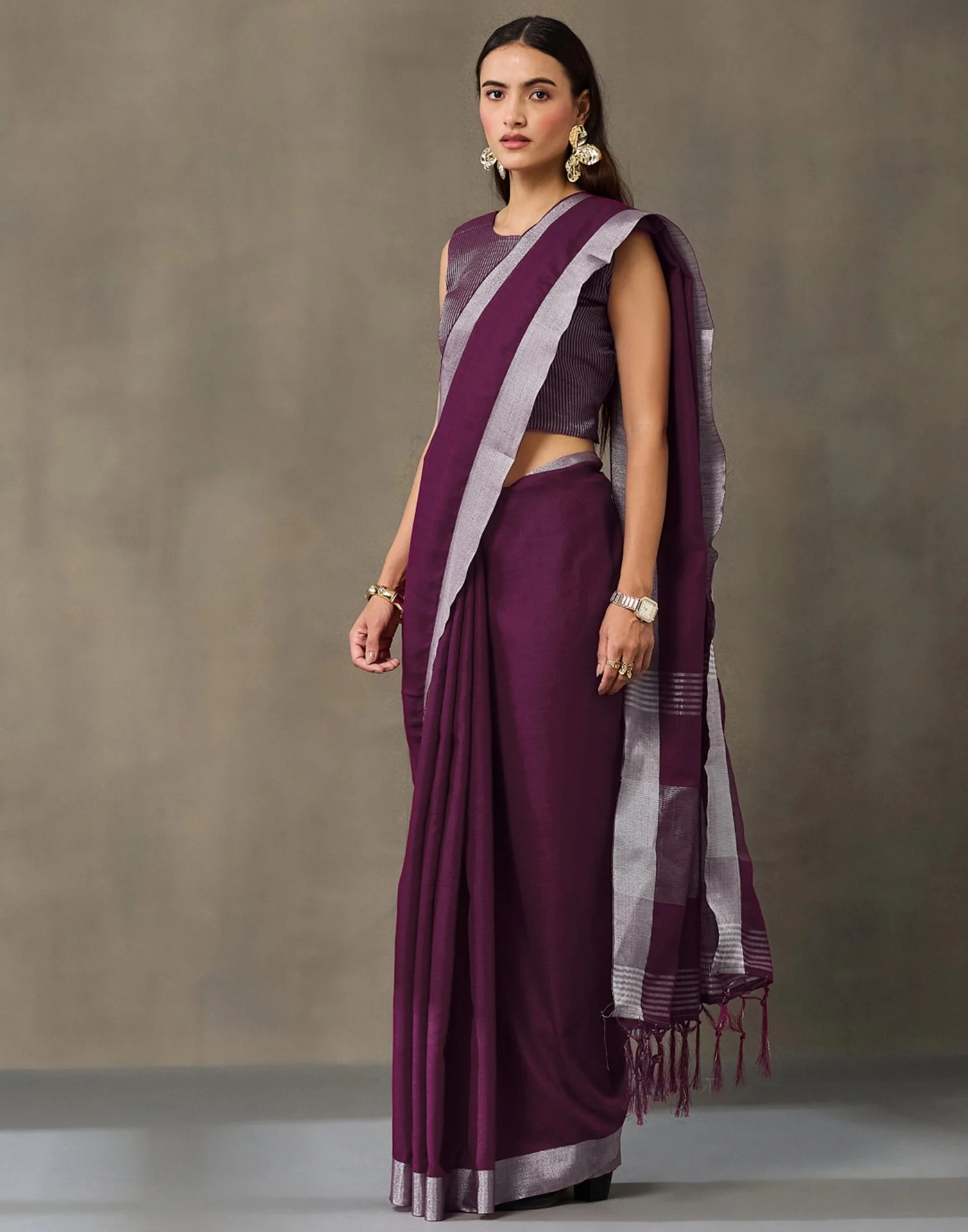 Purple Cotton Woven Saree - Image 5