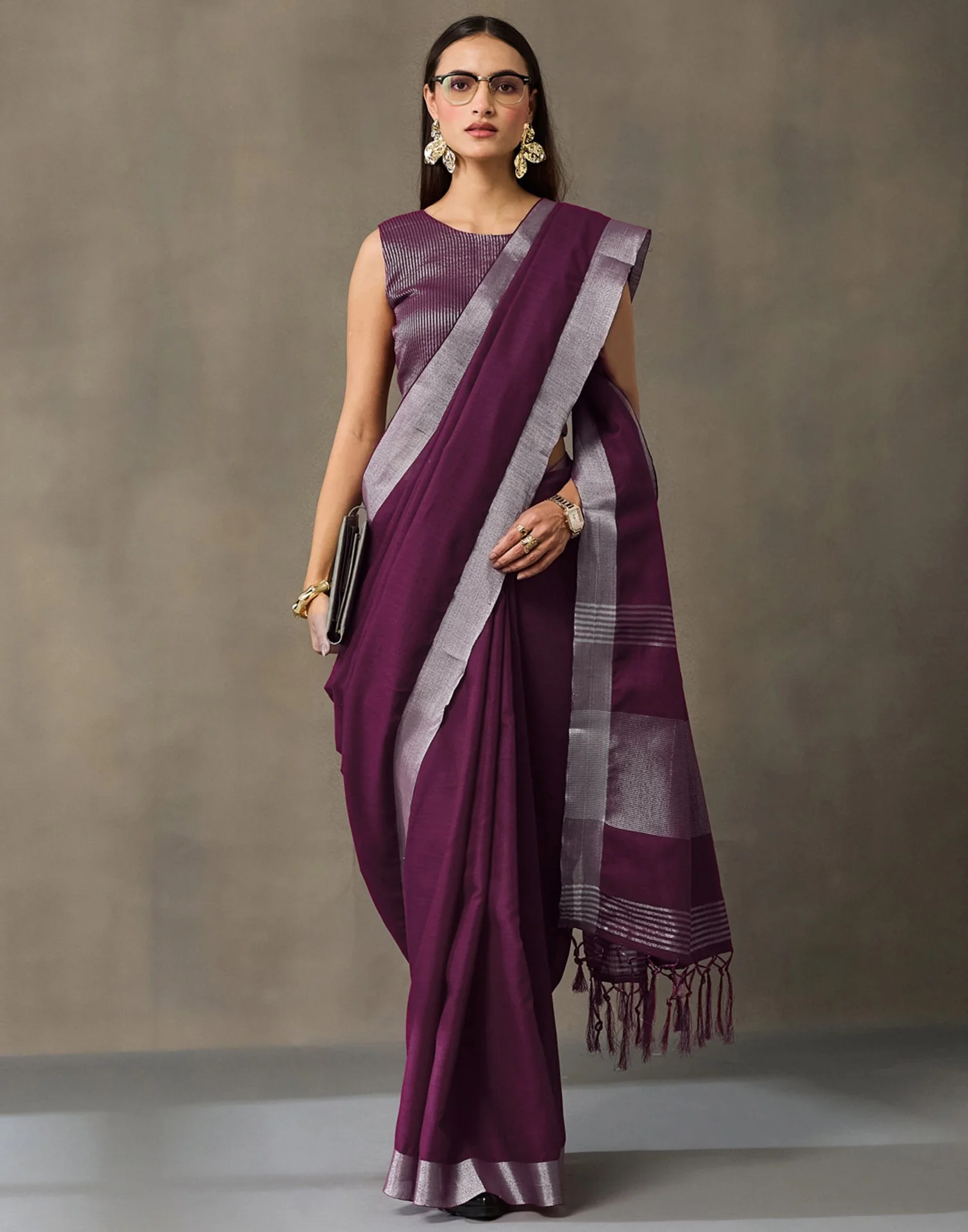 Purple Cotton Woven Saree - Image 6