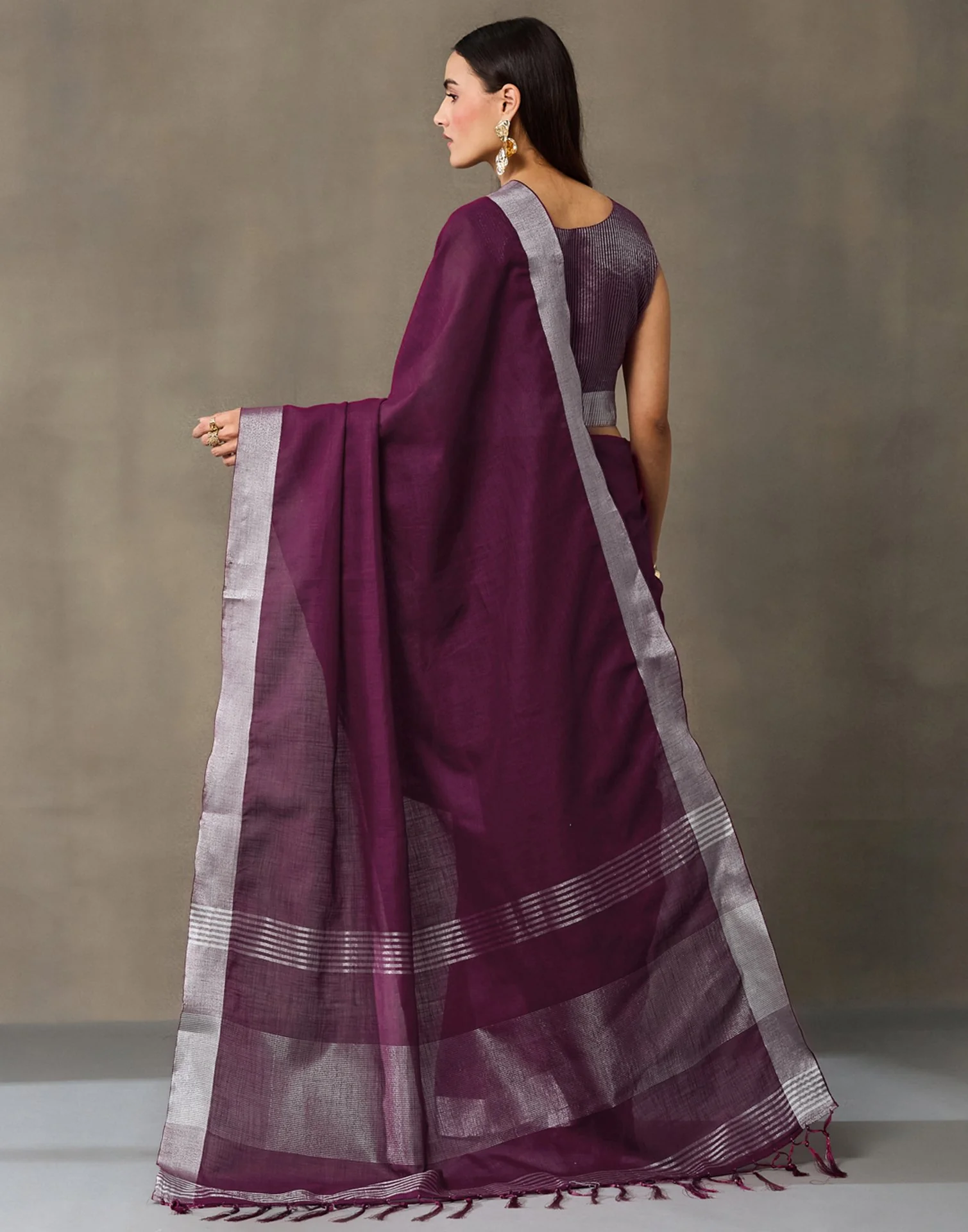 Purple Cotton Woven Saree - Image 7