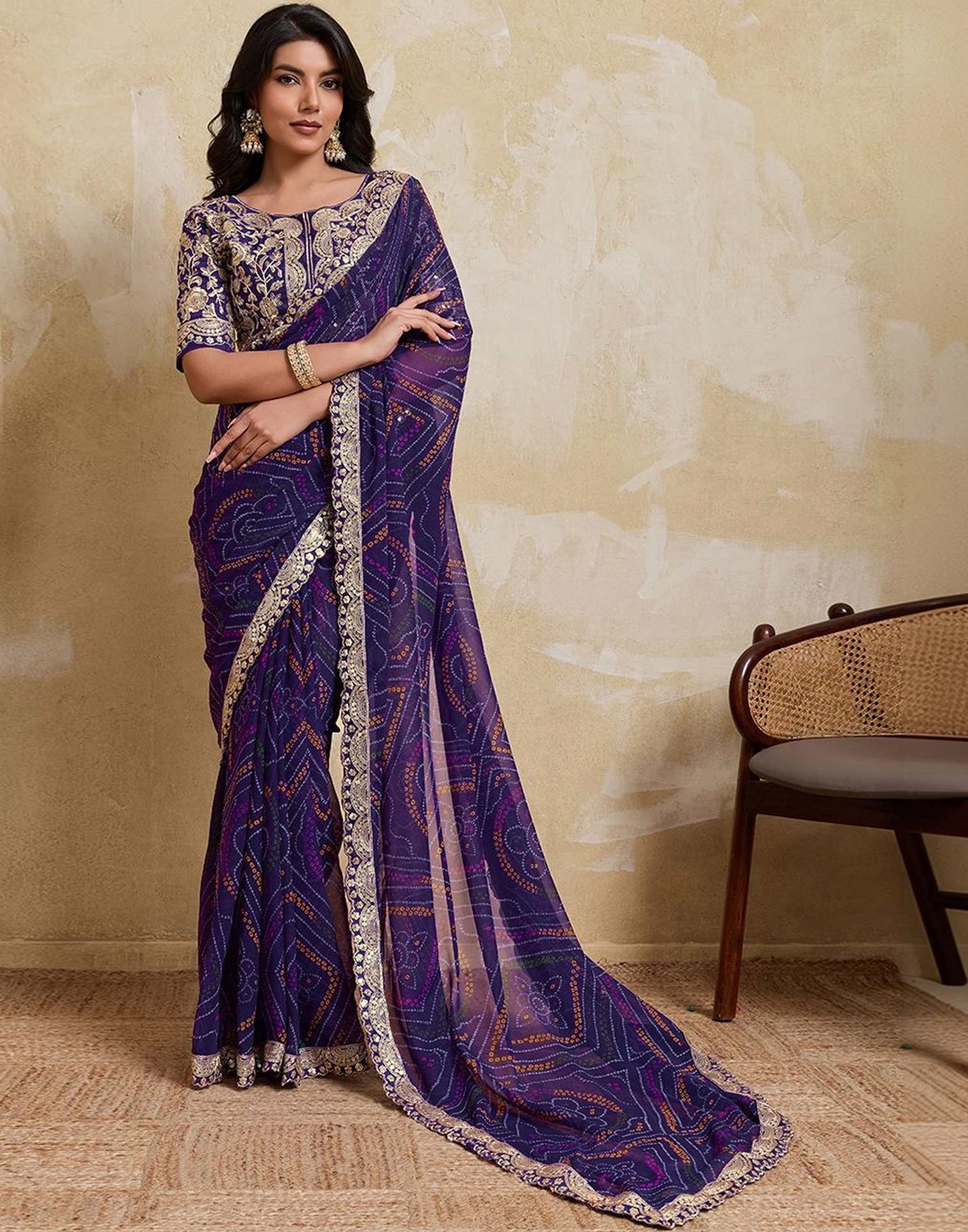 Purple Georgette Bandhani Printed SareeĀ