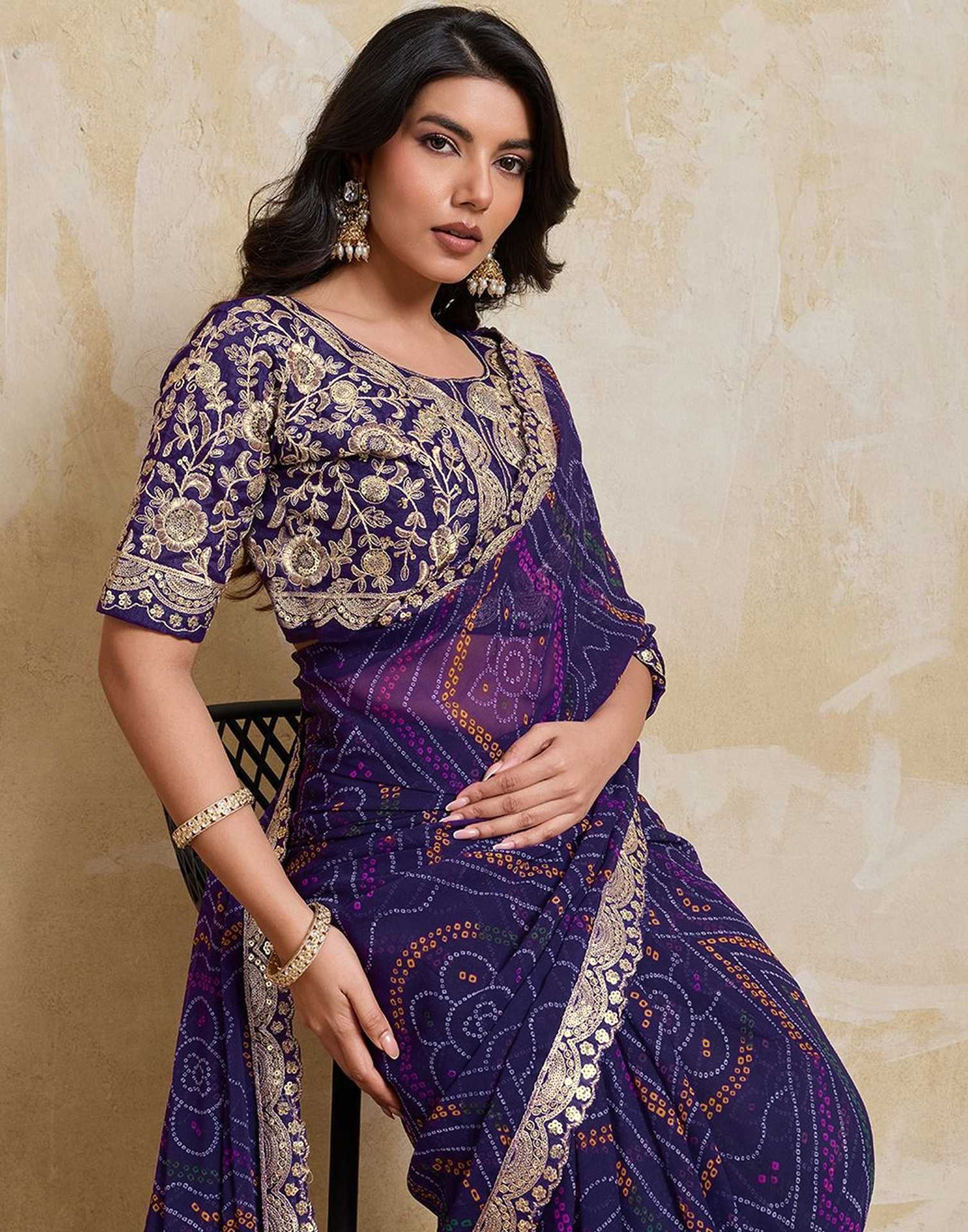 Purple Georgette Bandhani Printed SareeĀ - Image 2