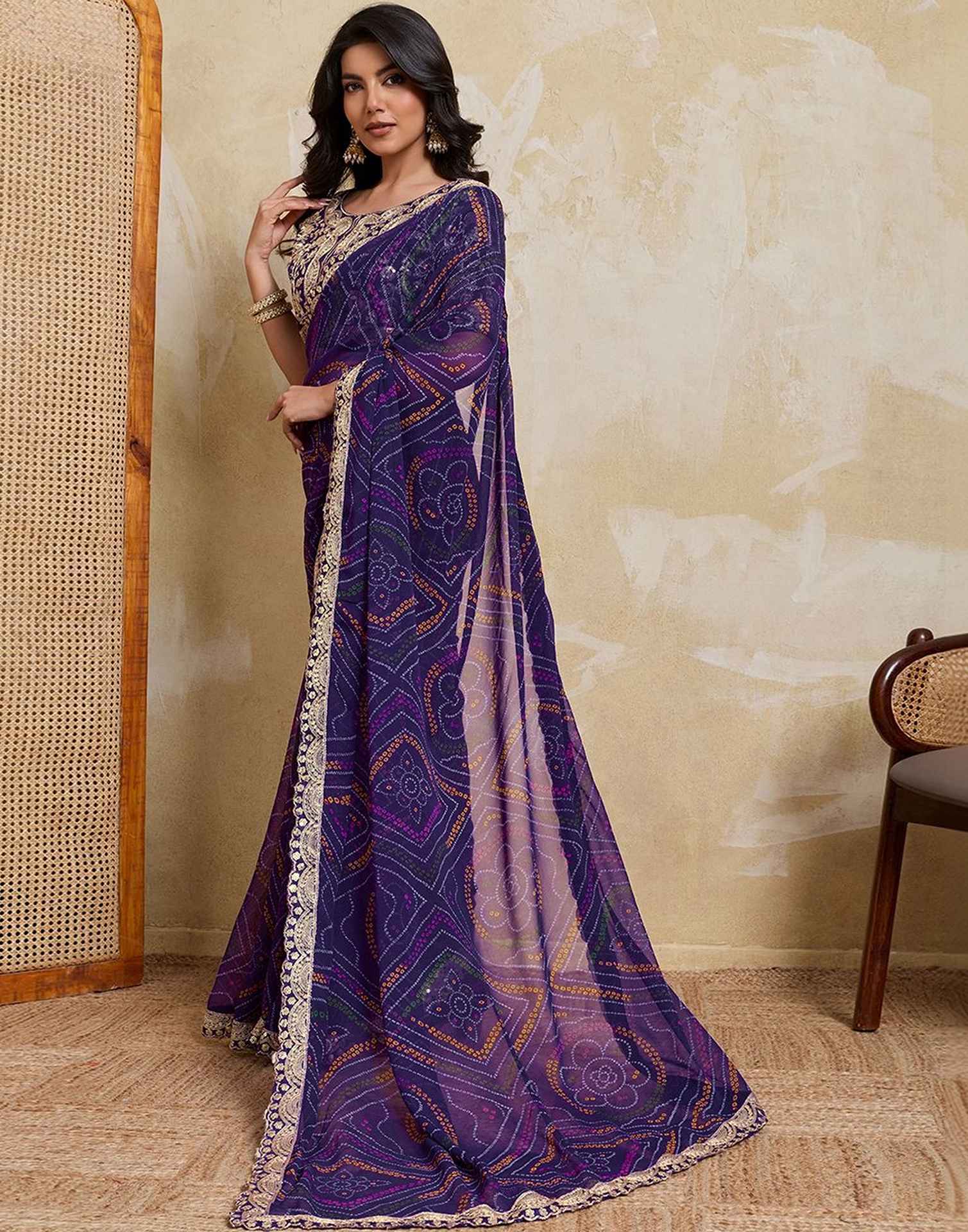 Purple Georgette Bandhani Printed SareeĀ - Image 4