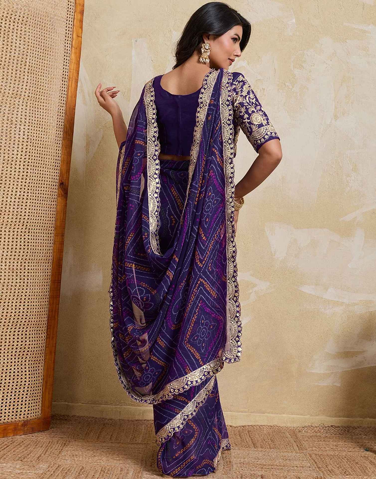 Purple Georgette Bandhani Printed SareeĀ - Image 5