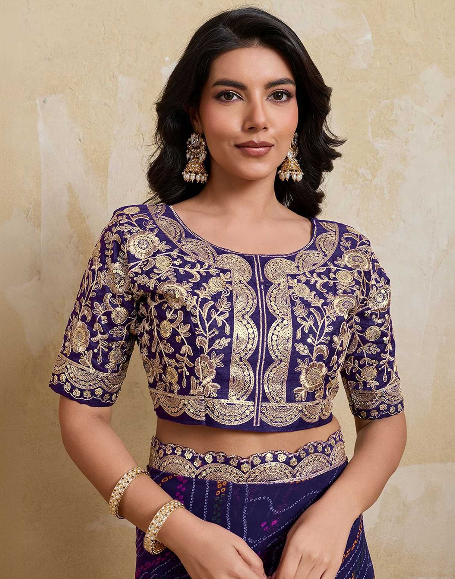 Purple Georgette Bandhani Printed SareeĀ - Image 6
