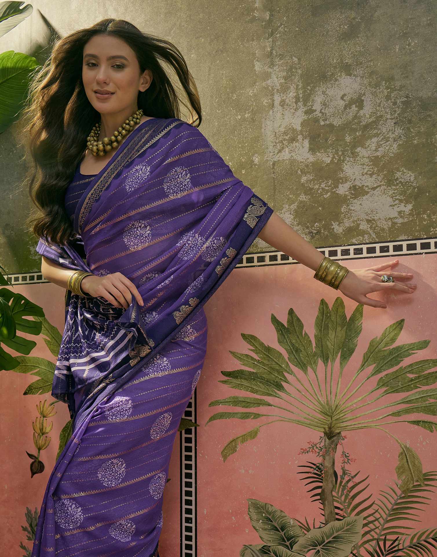 Purple Georgette Foil Printed Saree - Image 7