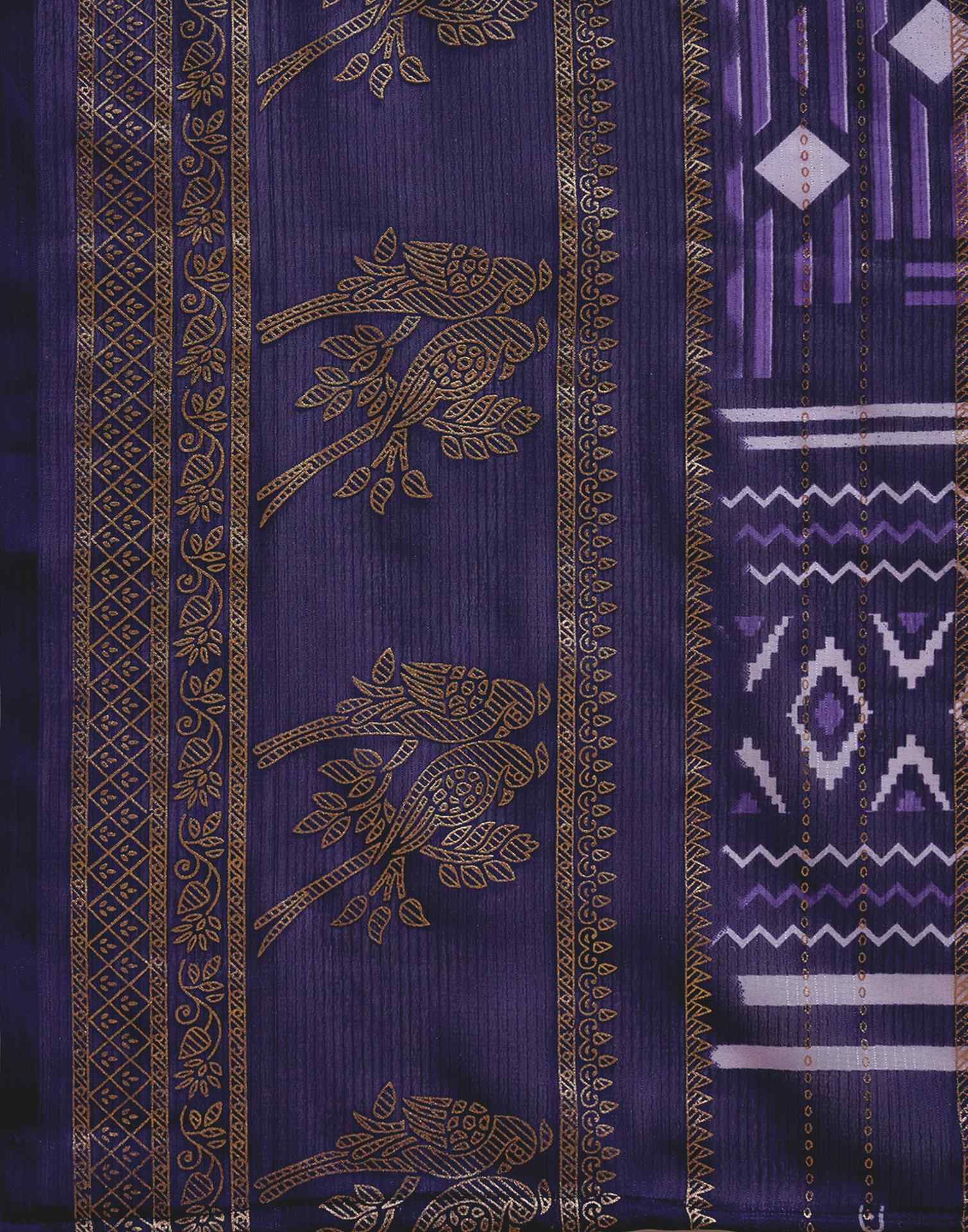 Purple Georgette Foil Printed Saree - Image 9