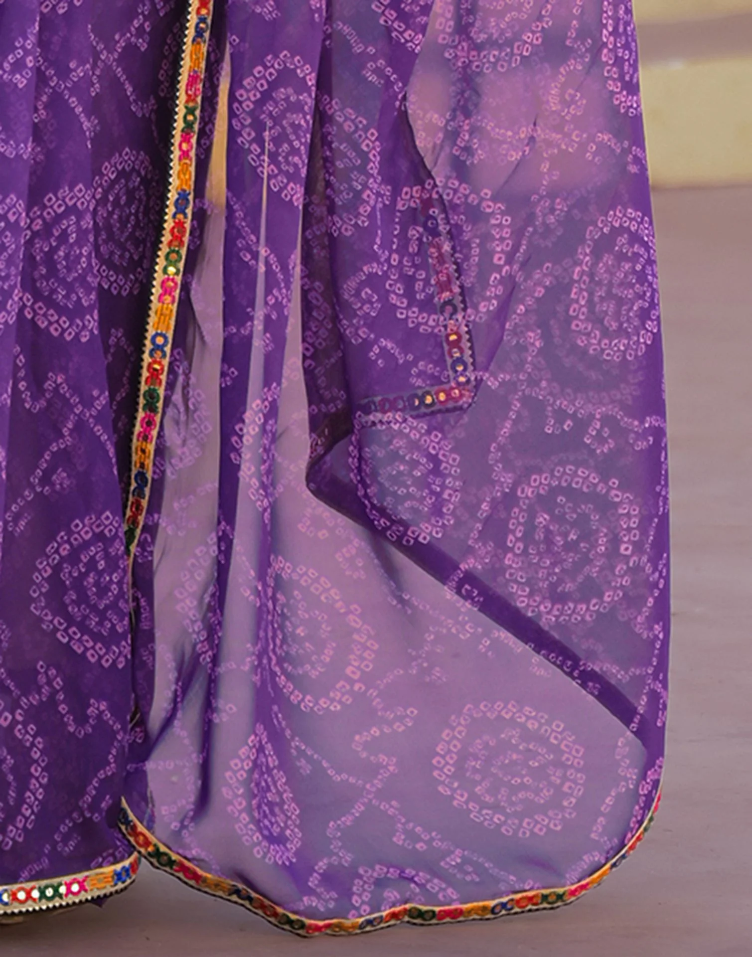 Purple Georgette Printed Bandhani Saree - Image 10