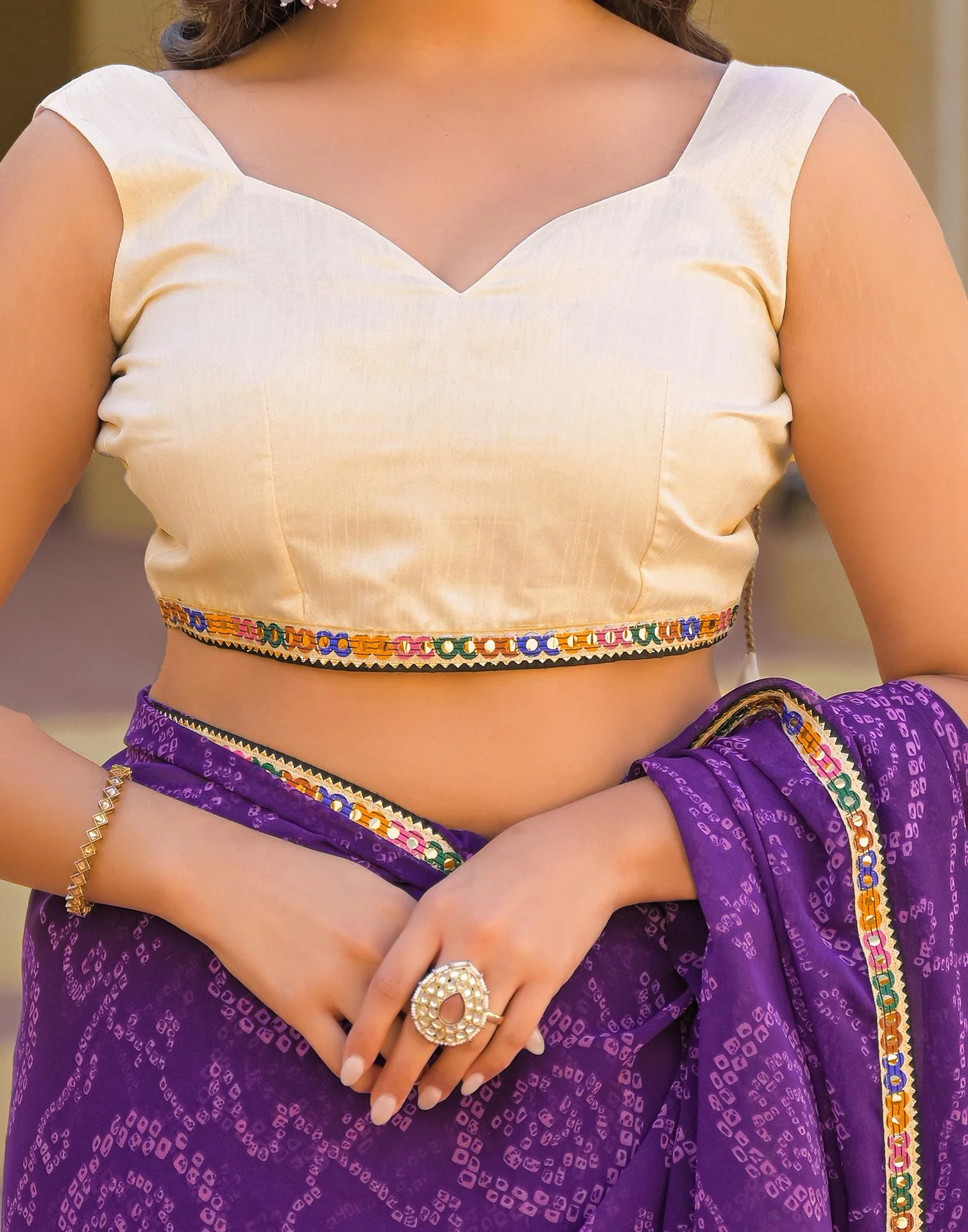 Purple Georgette Printed Bandhani Saree - Image 11