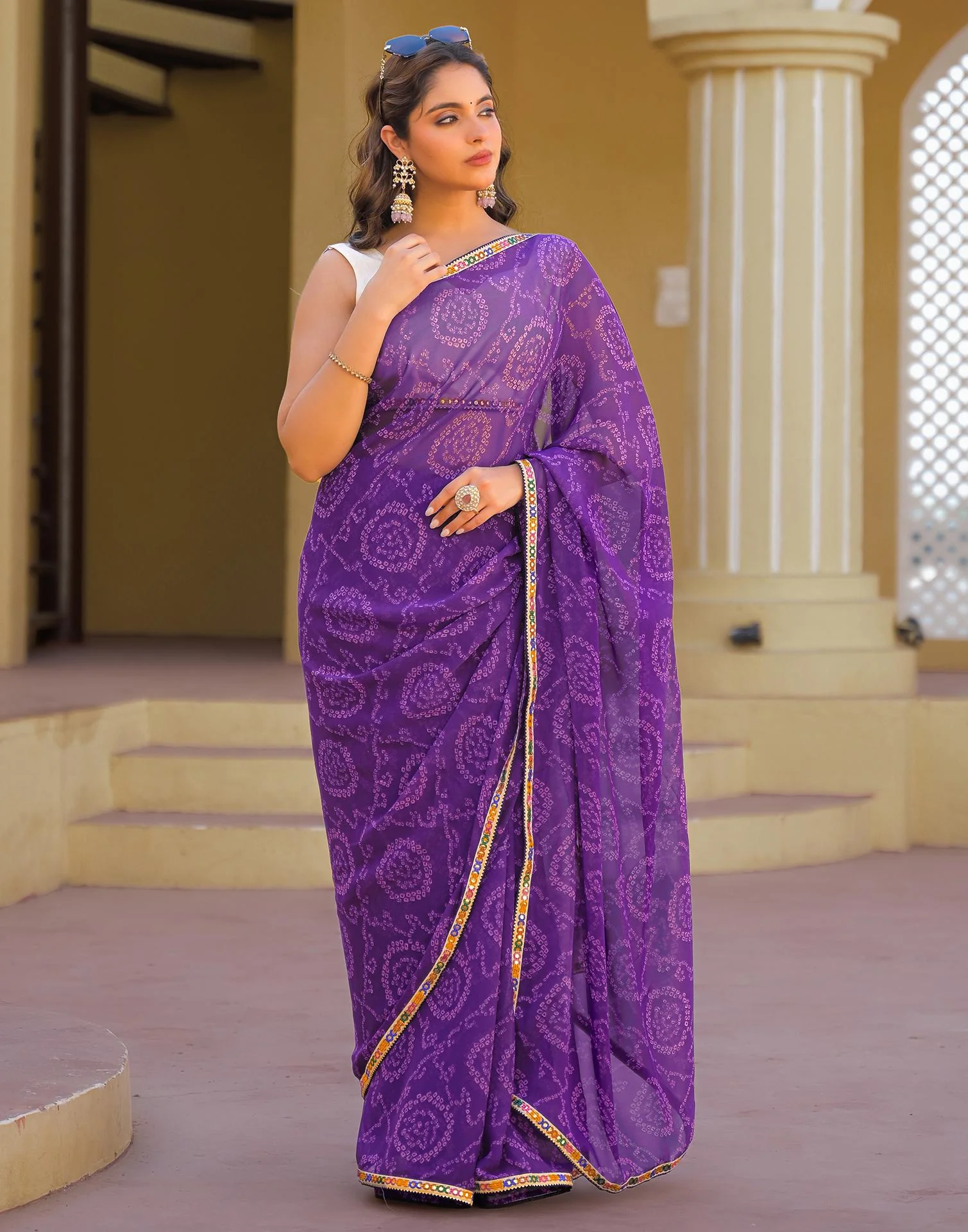 Purple Georgette Printed Bandhani Saree - Image 6