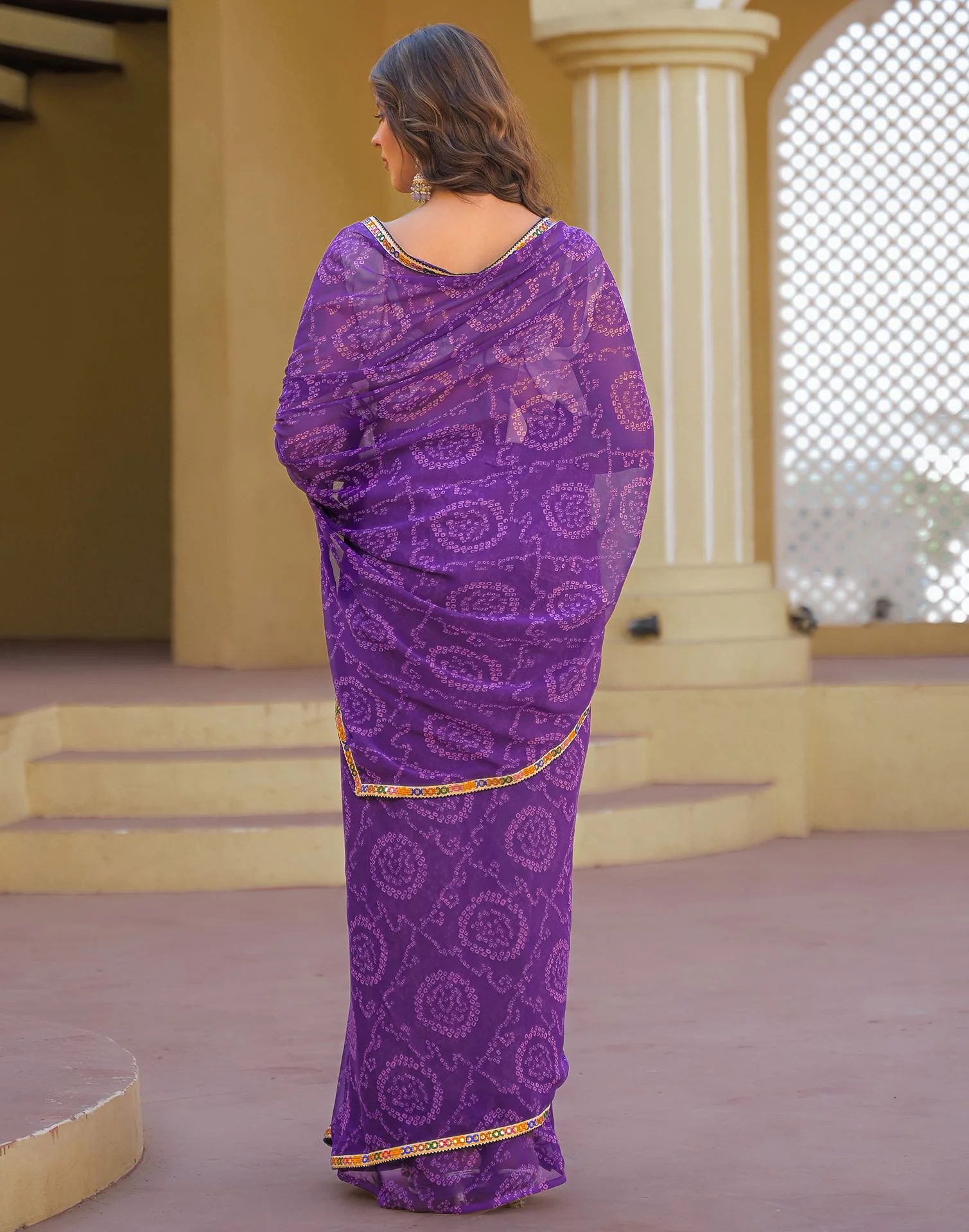 Purple Georgette Printed Bandhani Saree - Image 7