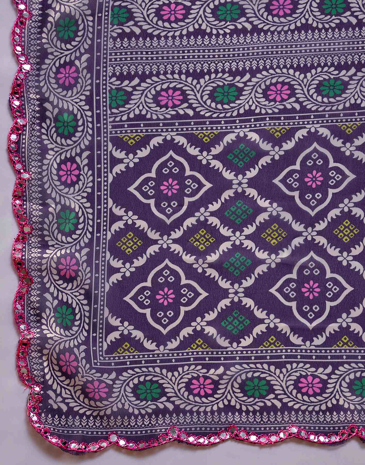 Purple Georgette Printed Mirror Work Saree - Image 9