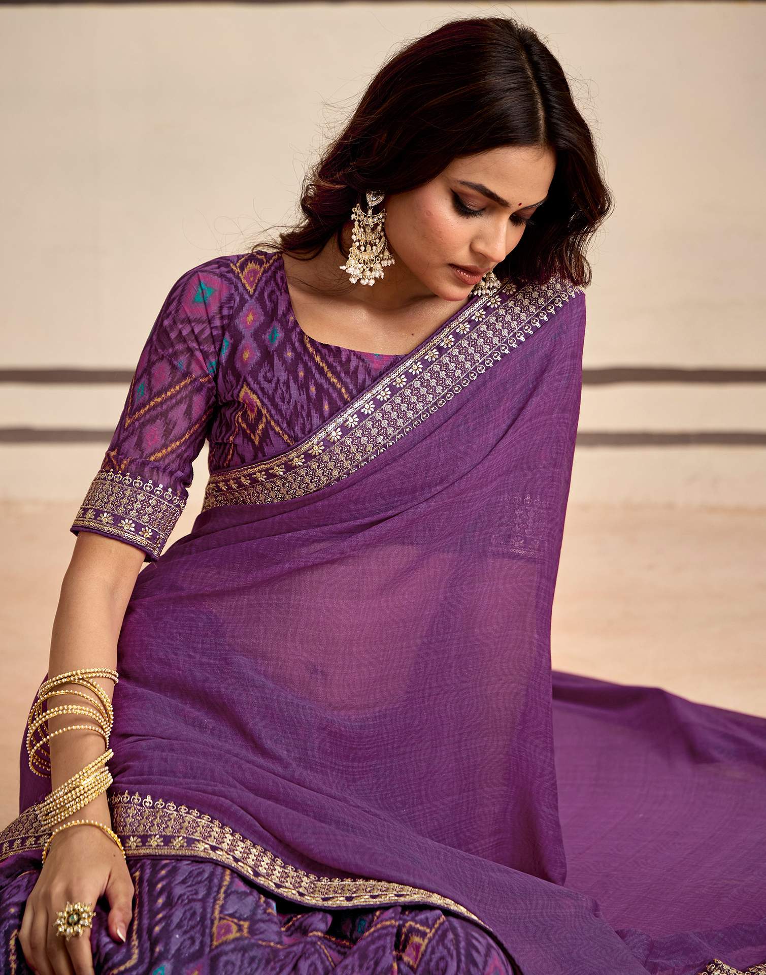 Purple Georgette Printed Saree - Image 4
