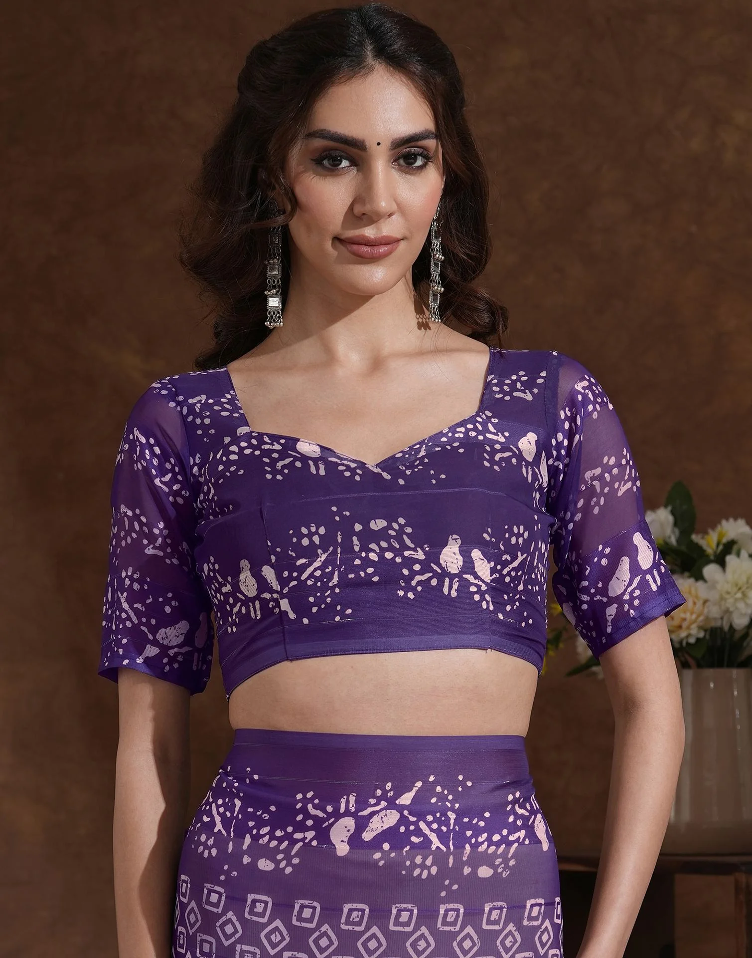 Purple Georgette Printed Saree - Image 10