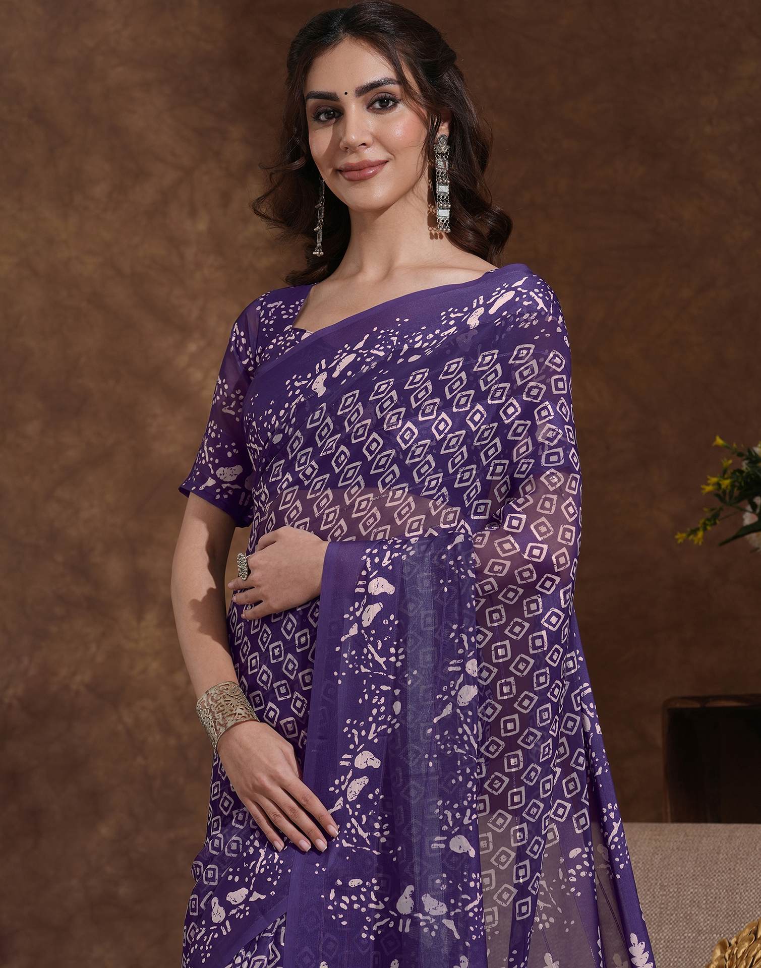 Purple Georgette Printed Saree - Image 2