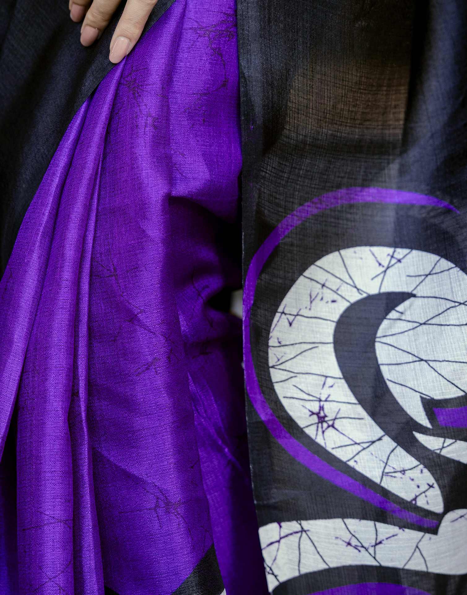 Purple Khadi Printed Saree - Image 11