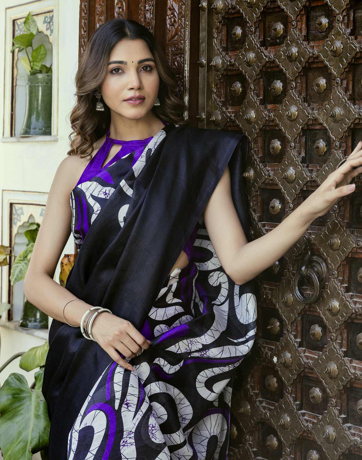 Purple Khadi Printed Saree - Image 4