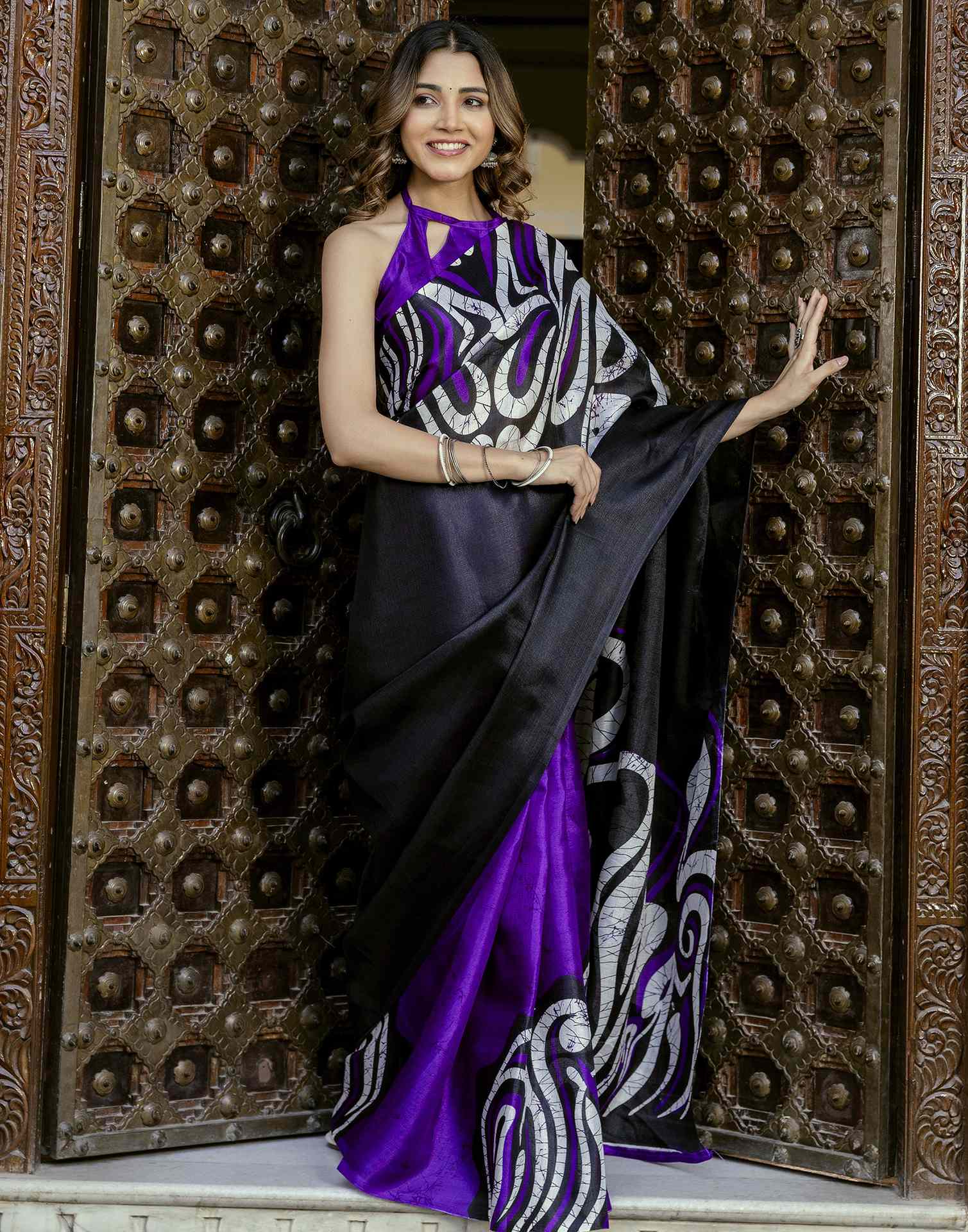 Purple Khadi Printed Saree - Image 6