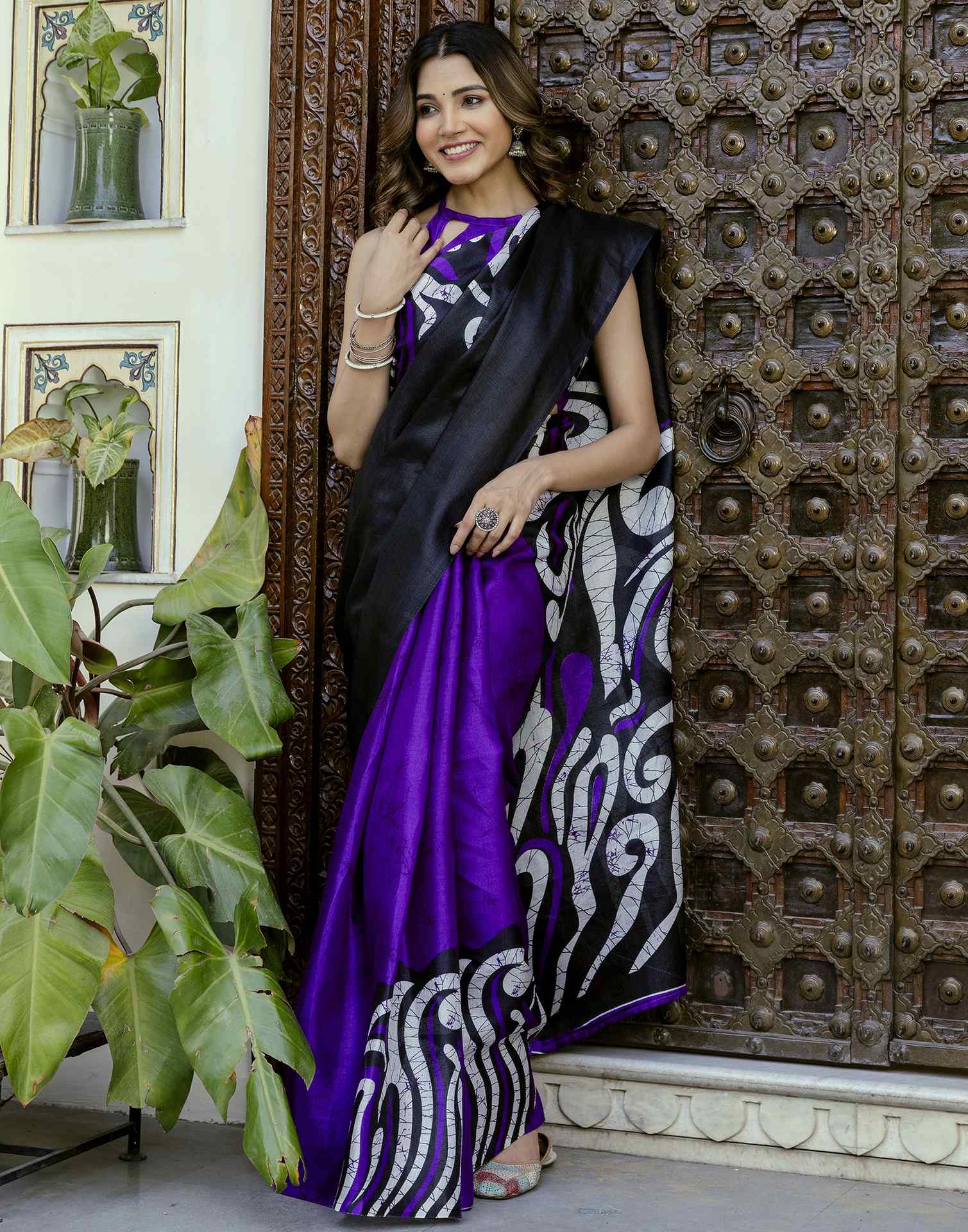 Purple Khadi Printed Saree - Image 9